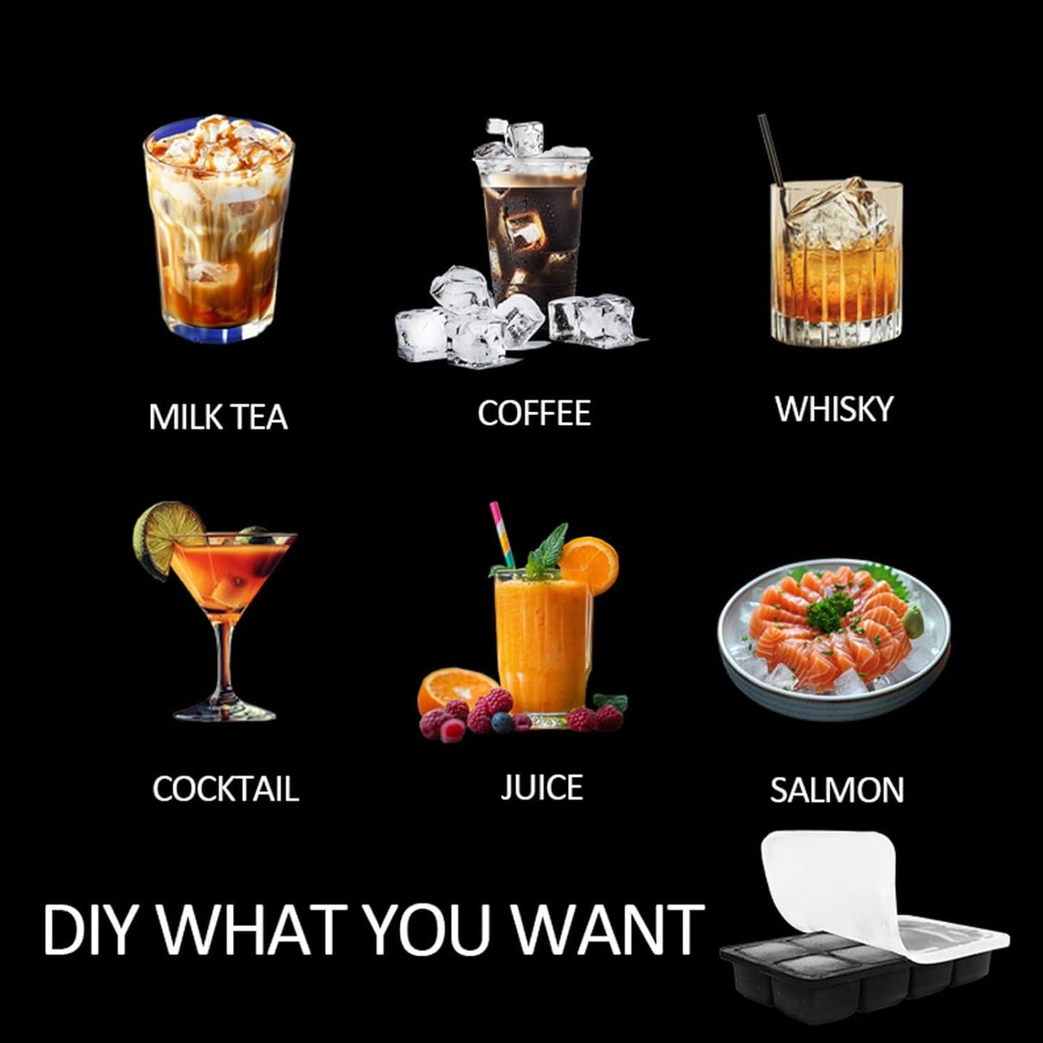 Bandeja de Hielo Silicona HRGNQCT 2" x 8 Moldes Grandes