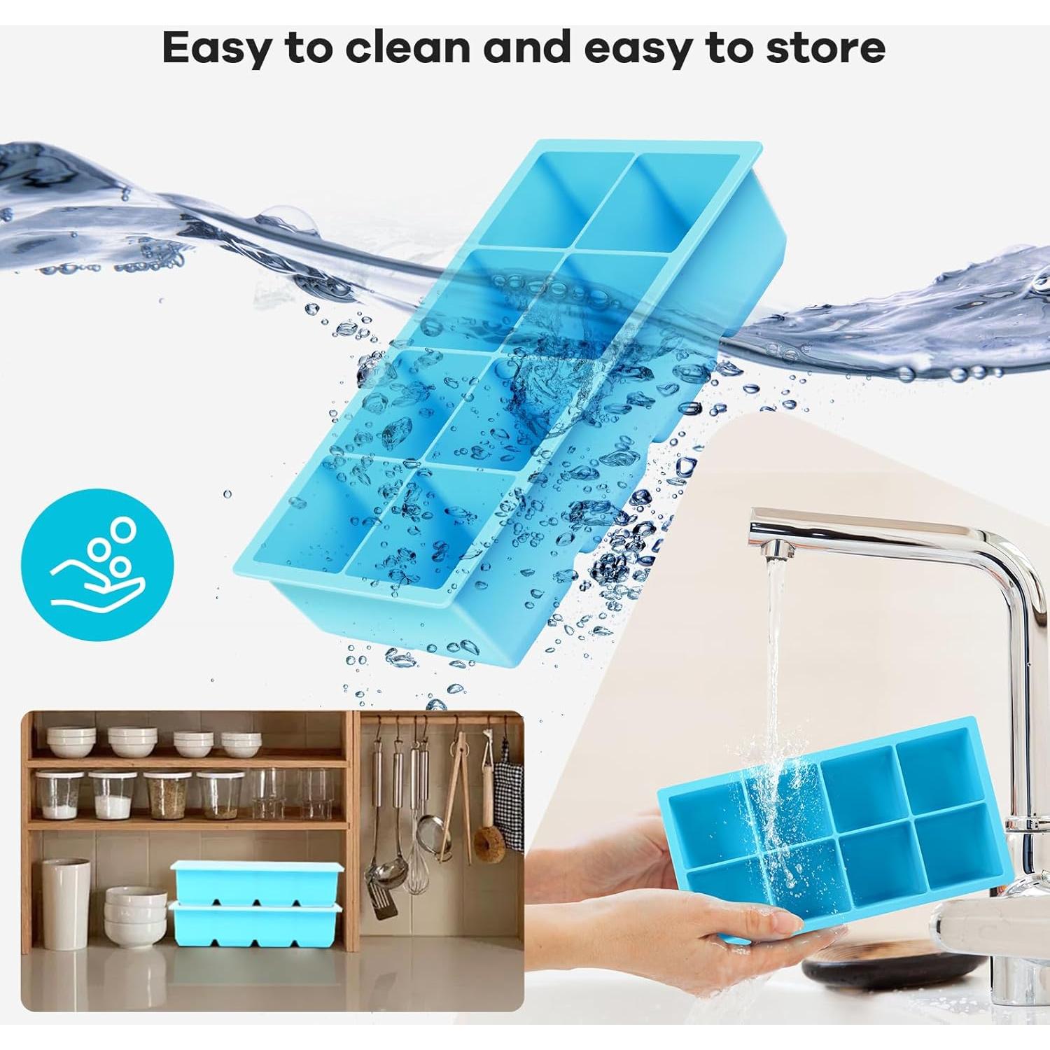 Bandejas de Hielo de Silicona Xfbaozxy 2 Paquetes 8 Rejillas