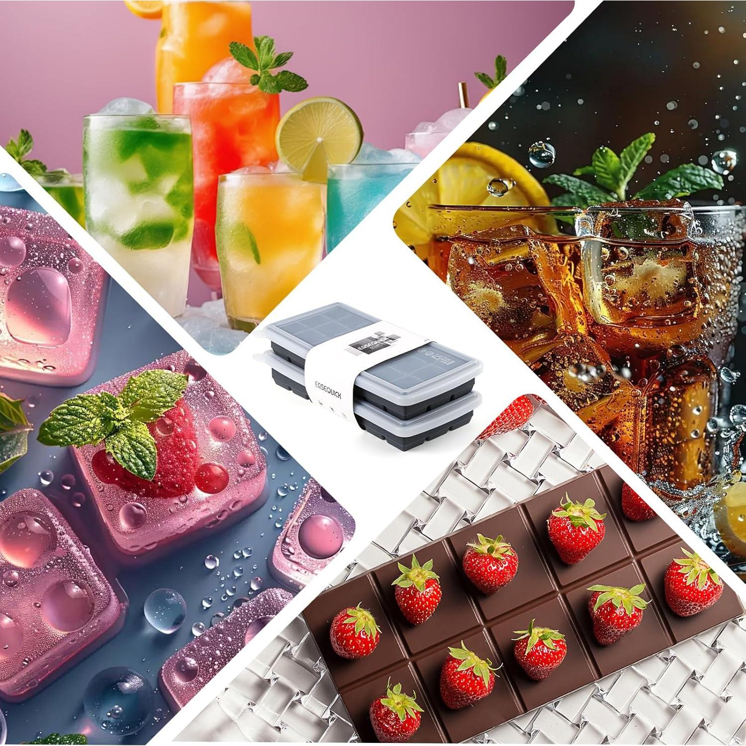 Bandejas de Hielo de Silicona Easequick con Tapa - 2 Piezas, 42 Cubos