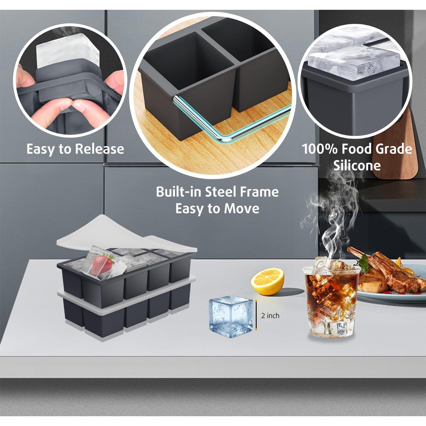 Juego de 2 bandejas de hielo Azosowo con tapa apilables