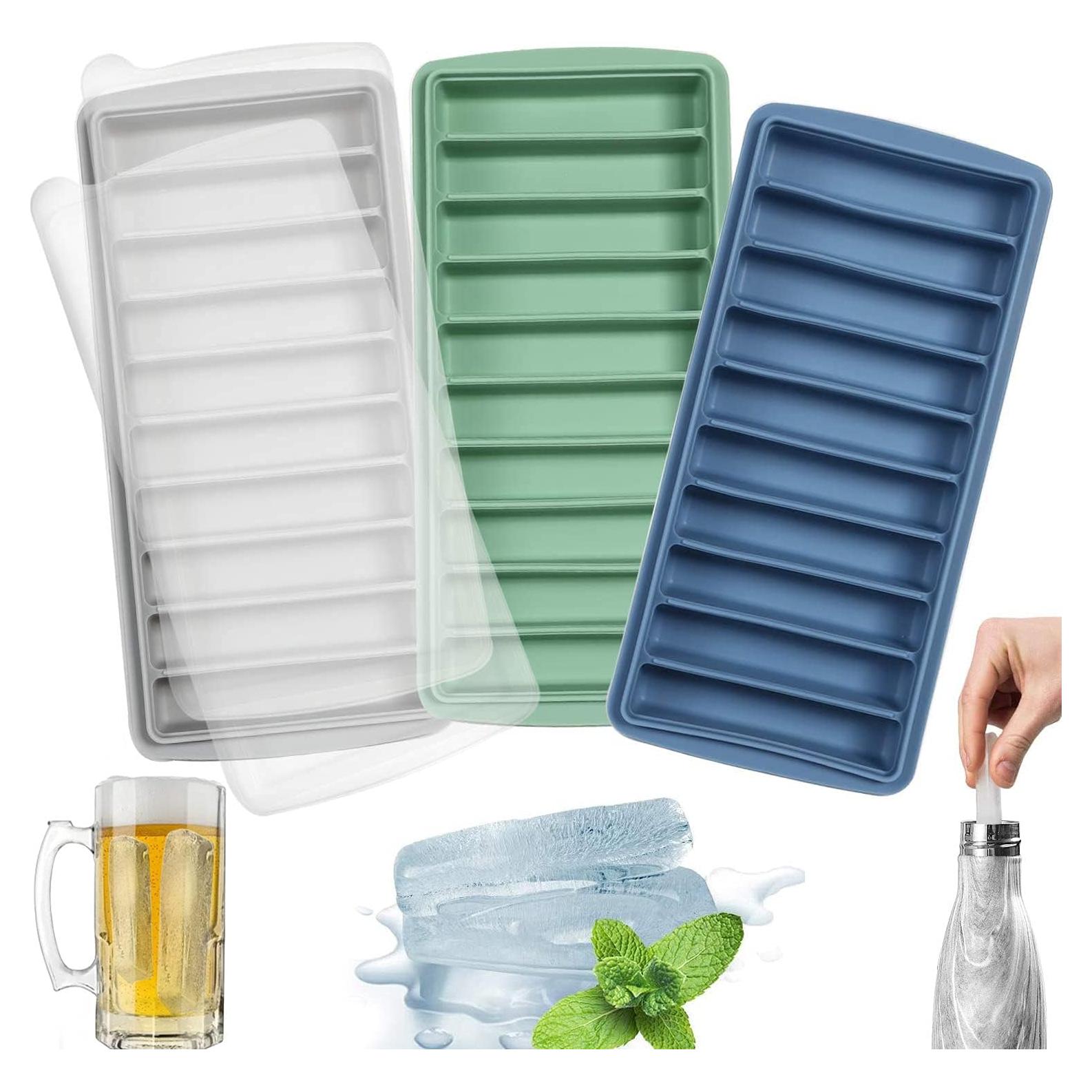 Juego de 3 bandejas de hielo LessMo, silicona flexible, 30 cubitos