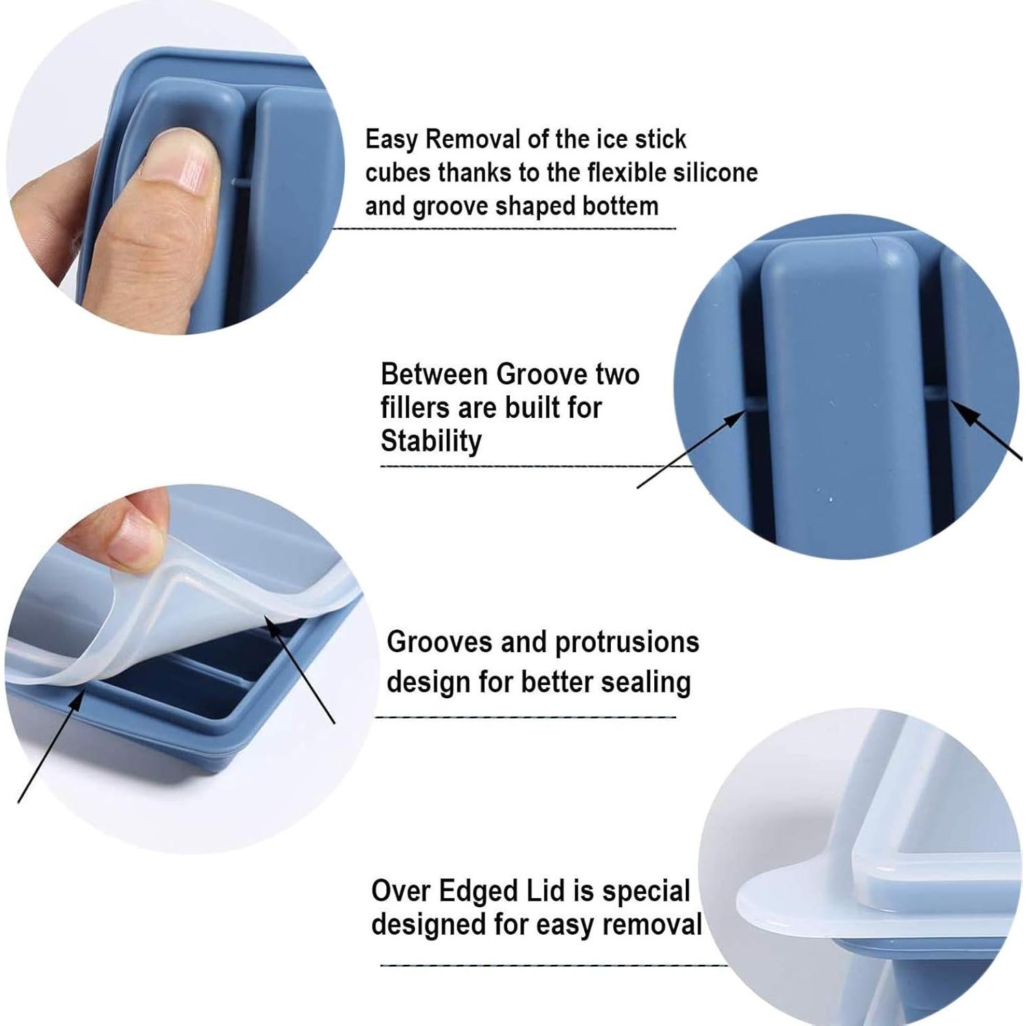 Juego de 3 bandejas de hielo LessMo, silicona flexible, 30 cubitos