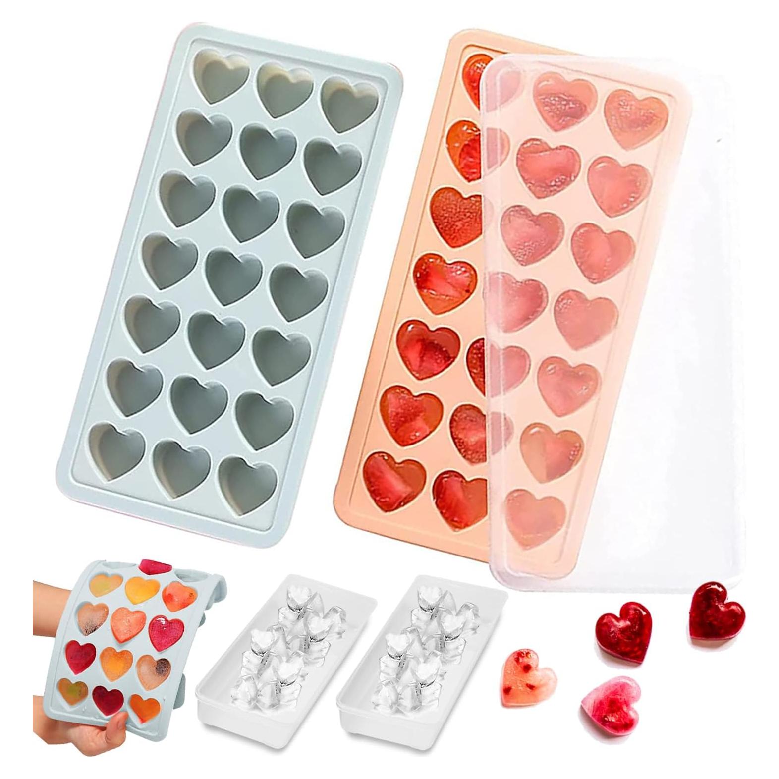 Bandejas de Hielo FOSOE Corazón 42 Huecos Silicona con Tapas