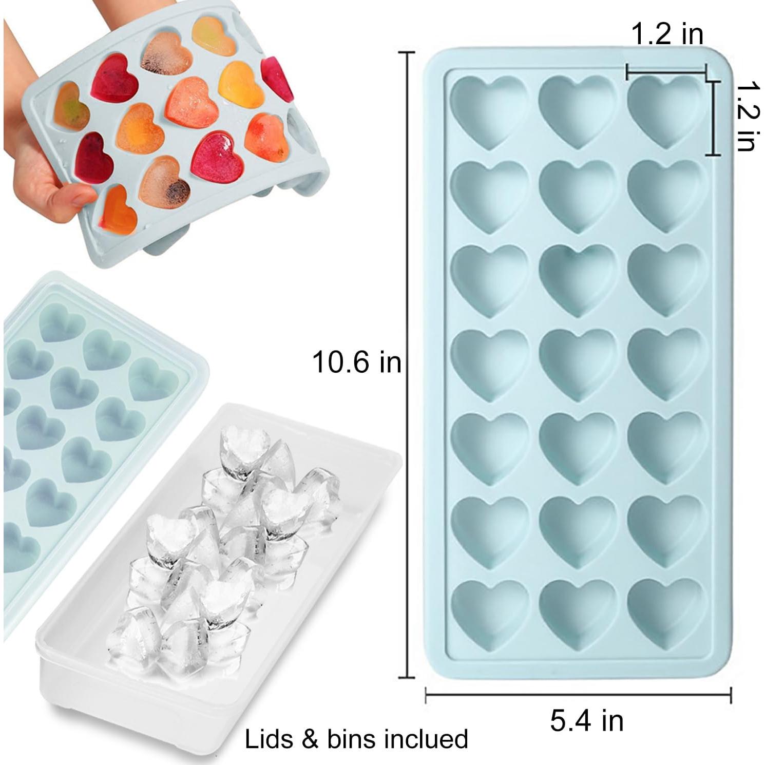 Bandejas de Hielo FOSOE Corazón 42 Huecos Silicona con Tapas