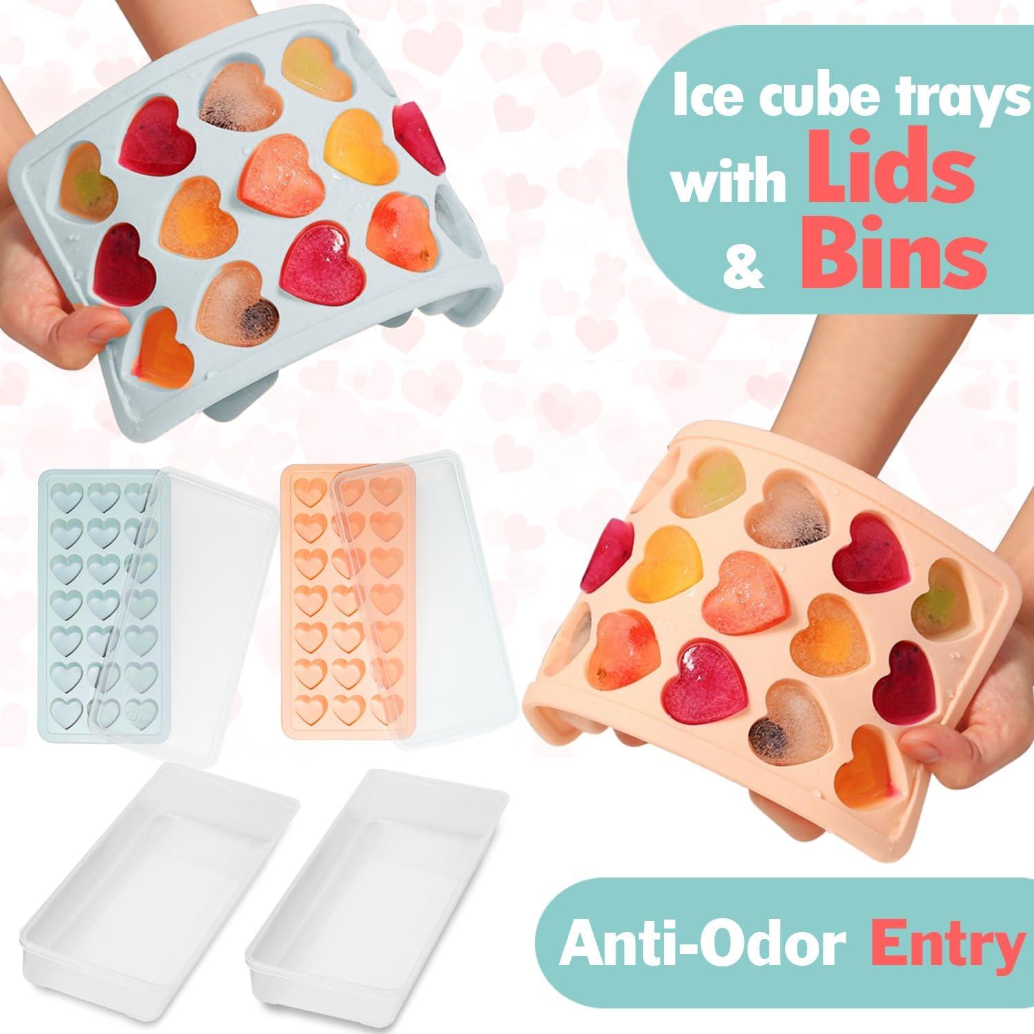 Bandejas de Hielo FOSOE Corazón 42 Huecos Silicona con Tapas