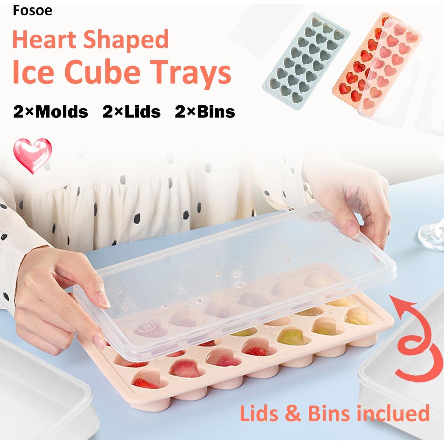 Bandejas de Hielo FOSOE Corazón 42 Huecos Silicona con Tapas
