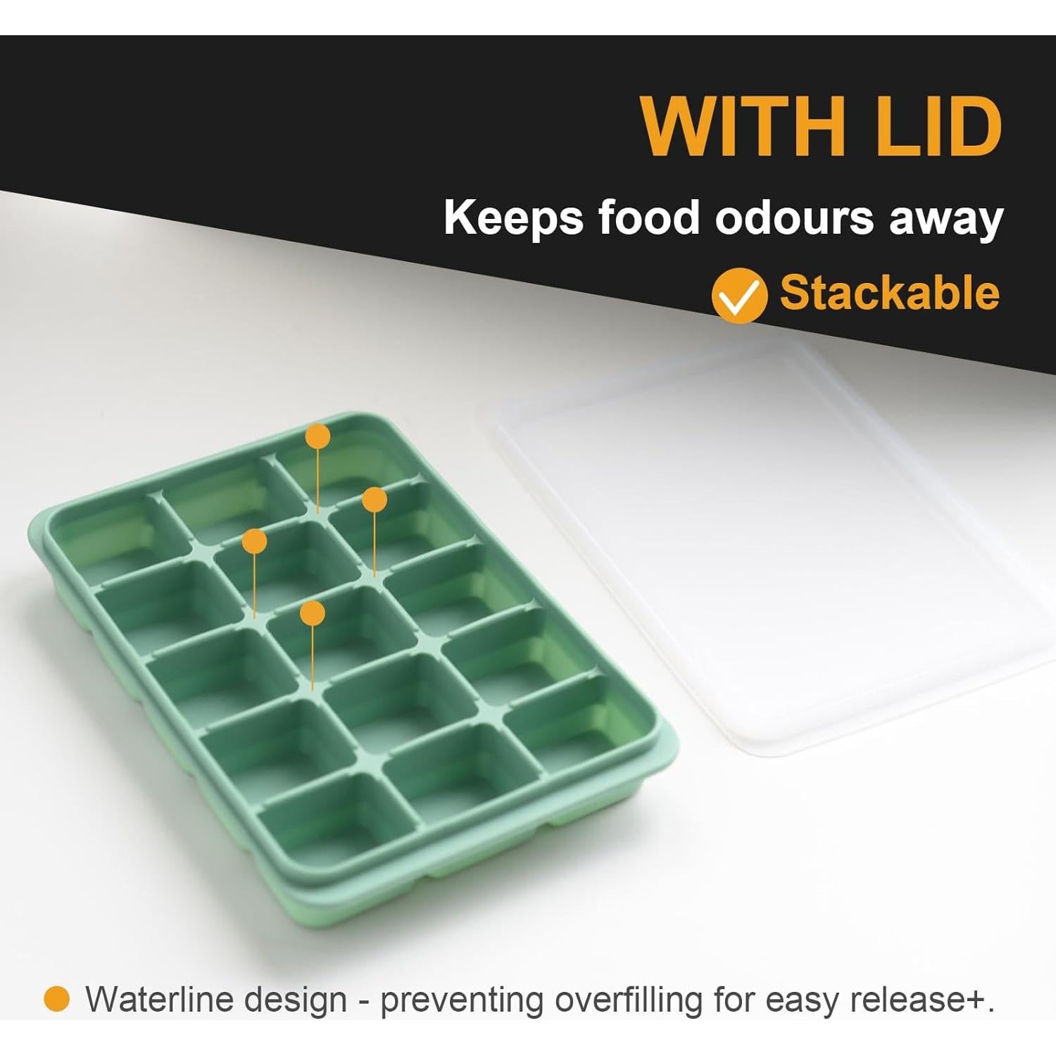 Juego de 3 bandejas de hielo silicona LYQOQYL apilables