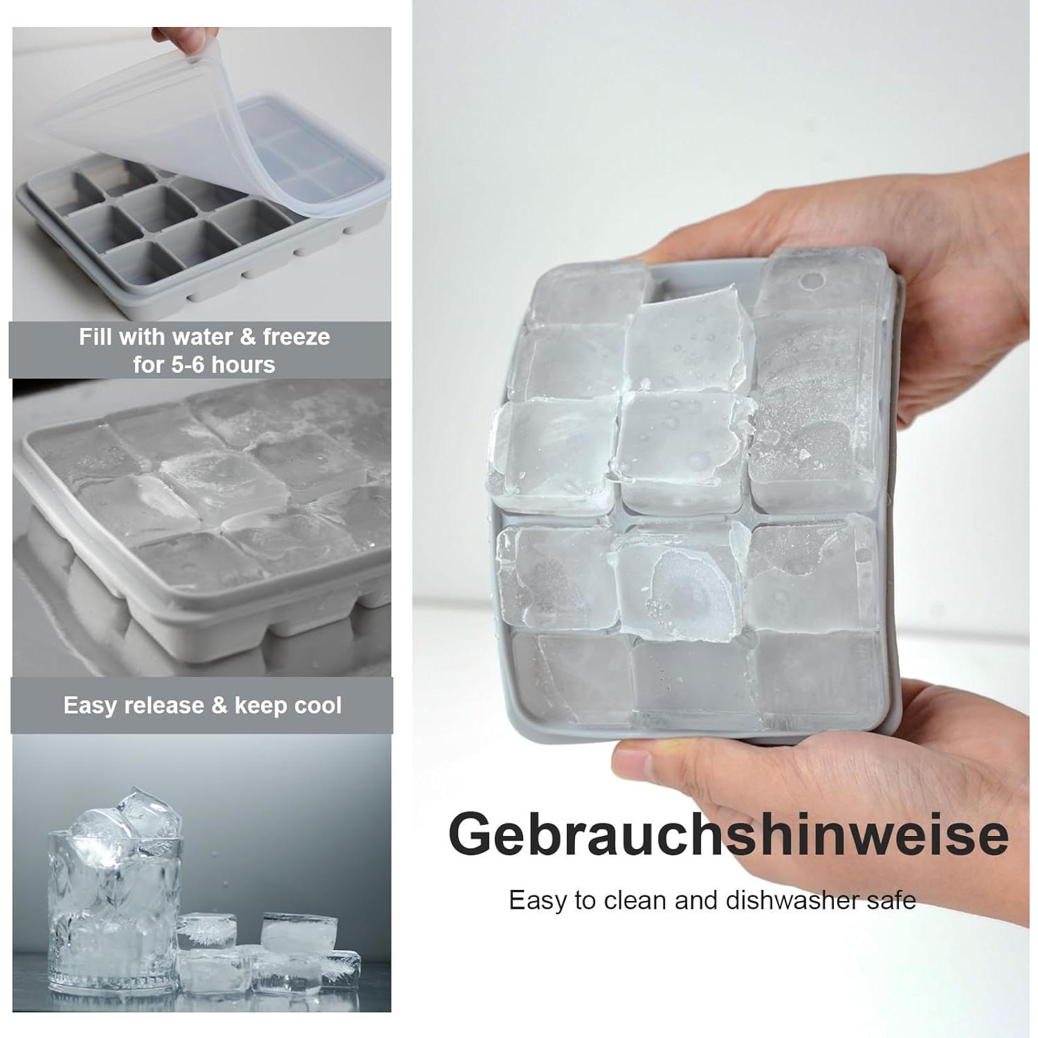 Juego de 3 bandejas de hielo silicona LYQOQYL apilables