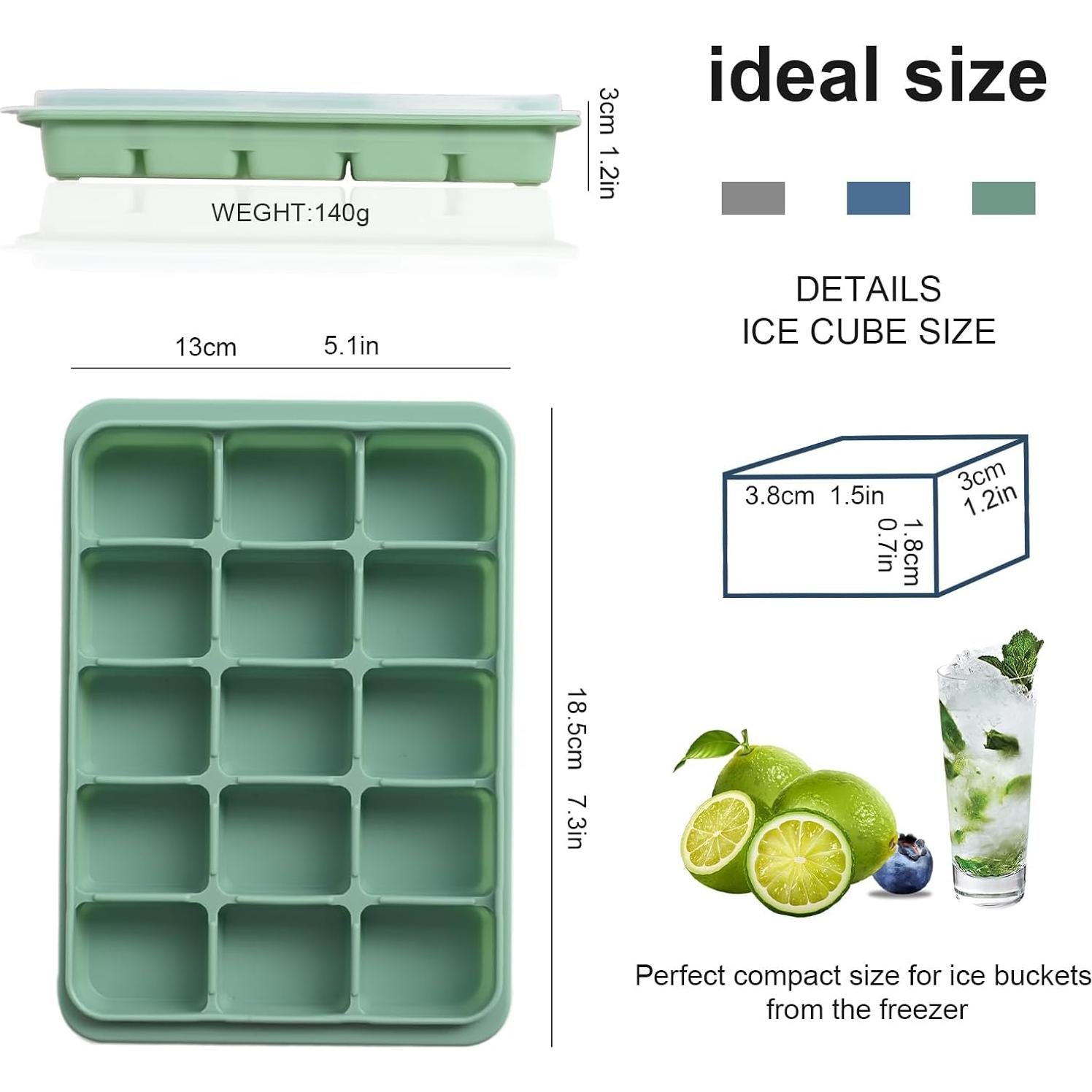 Juego de 3 bandejas de hielo silicona LYQOQYL apilables