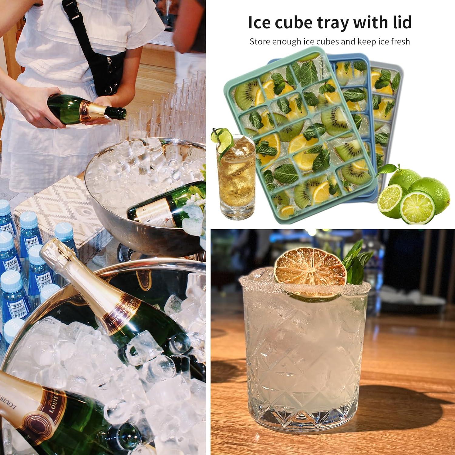 Juego de 3 bandejas de hielo silicona LYQOQYL apilables