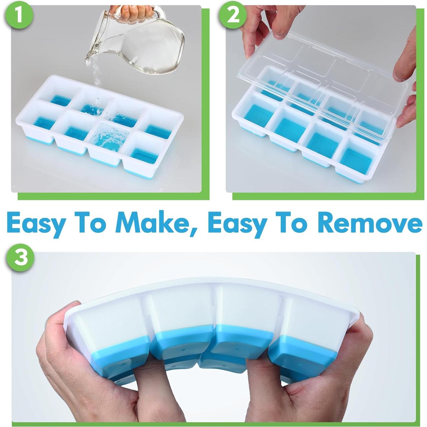 Bandejas de Hielo Grandes Jrisbo con Tapa - 2 Piezas 16 Cubos