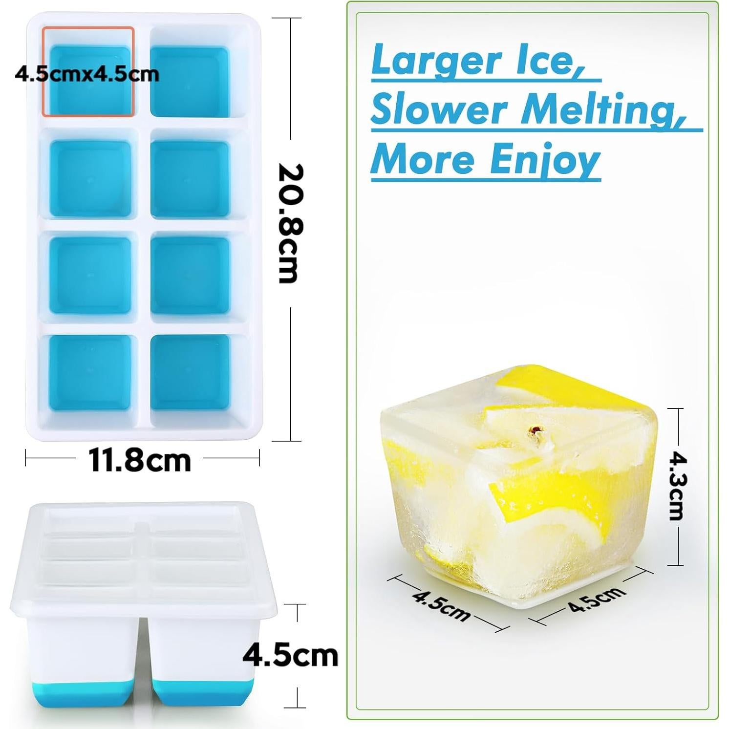 Bandejas de Hielo Grandes Jrisbo con Tapa - 2 Piezas 16 Cubos