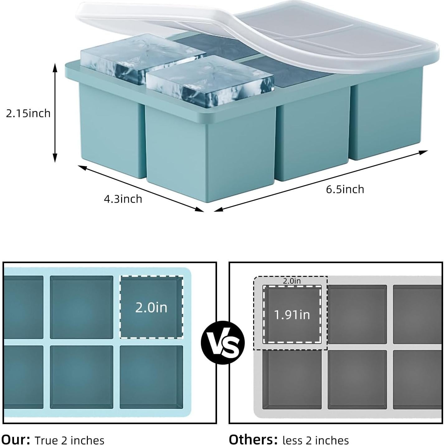 Bandeja de Hielo de Silicona HANCELANT 3 Pack con Tapa 5.08 cm