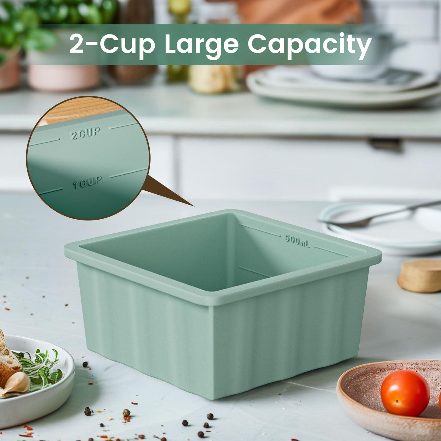 Bandeja de Congelador de Silicona GGOW 2 Tazas con Tapa - 4 Piezas