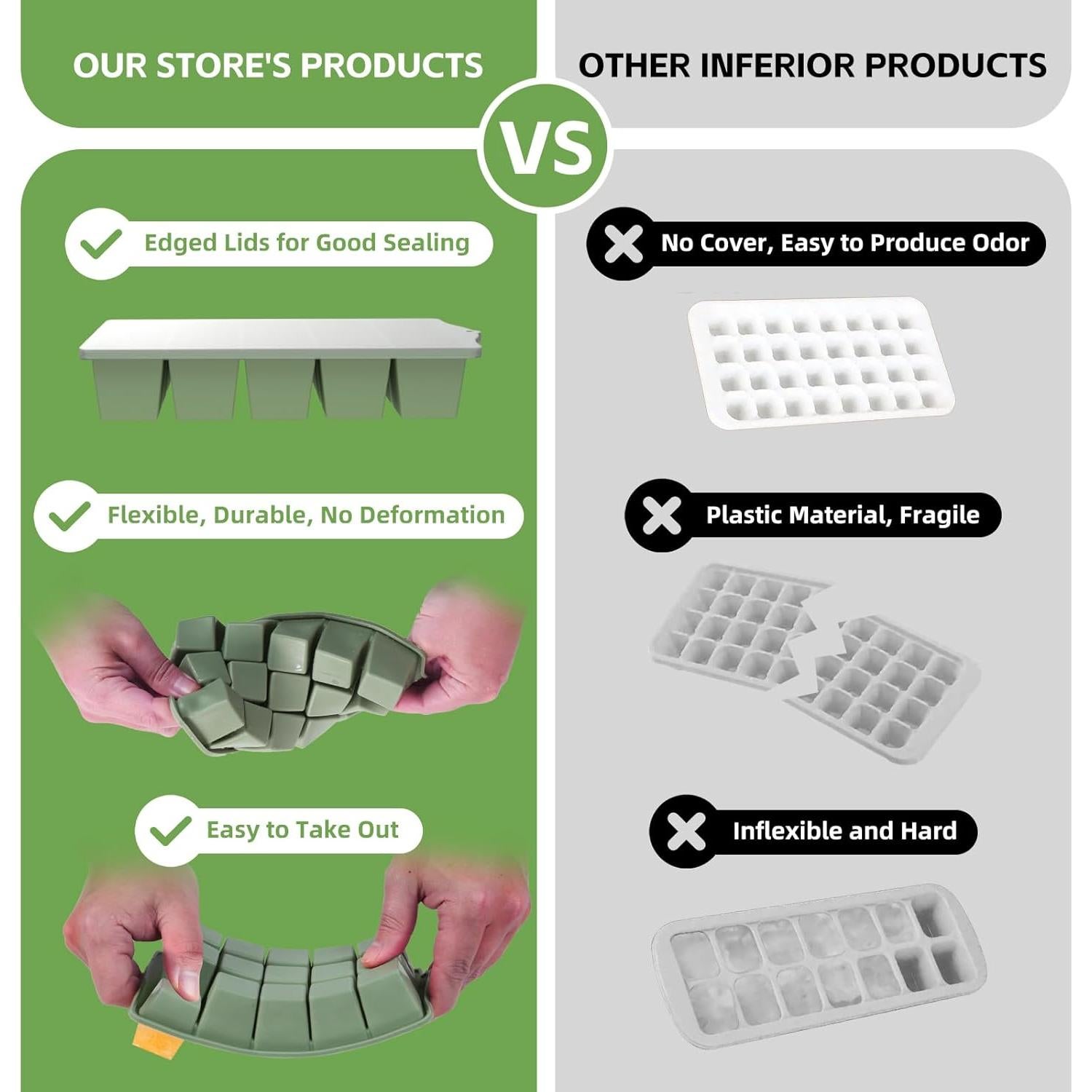 Bandejas de Hielo de Silicona FANYITY 4-Pack Verde Sin BPA
