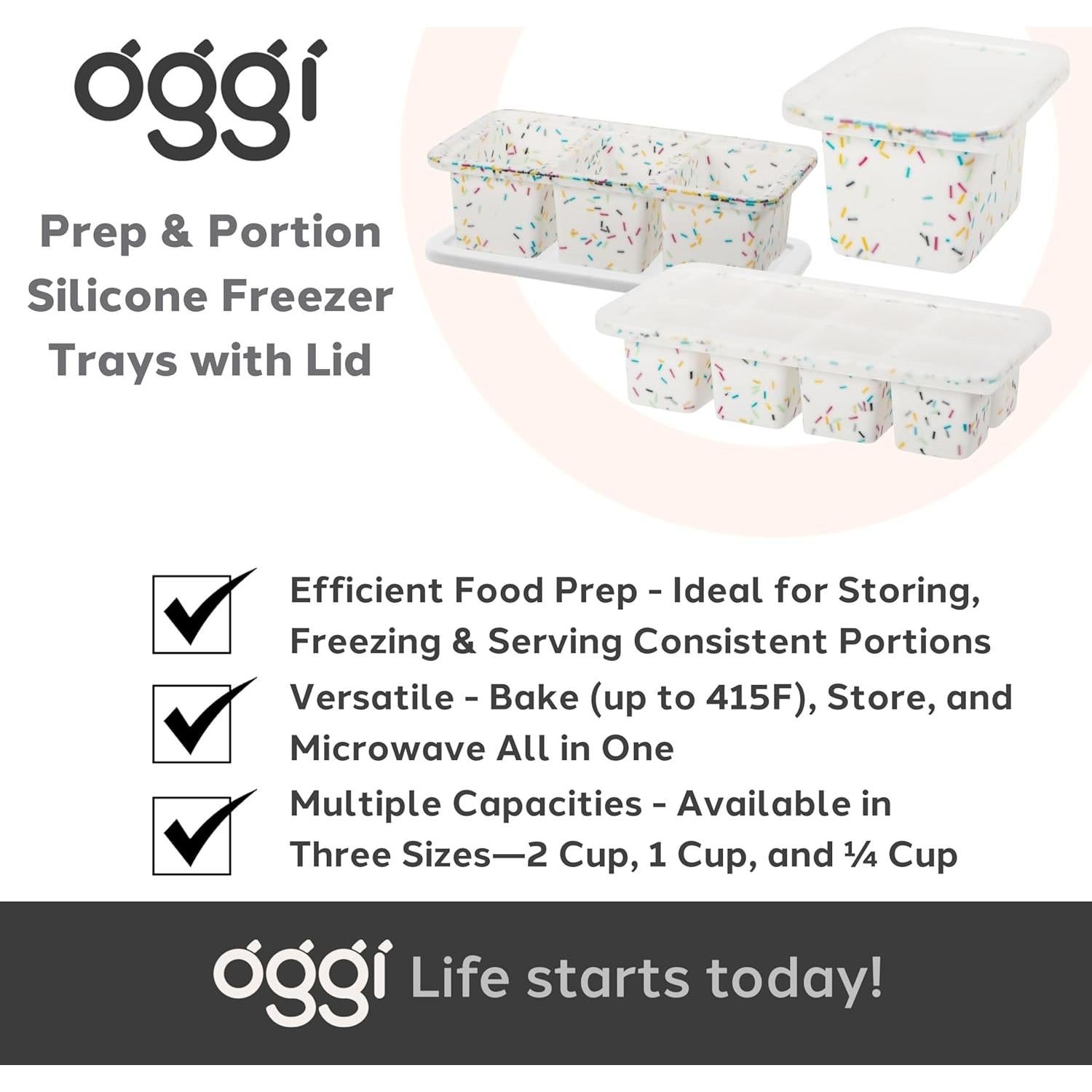 Bandejas de Silicona OGGI 1/4 Taza con Tapa para Congelador
