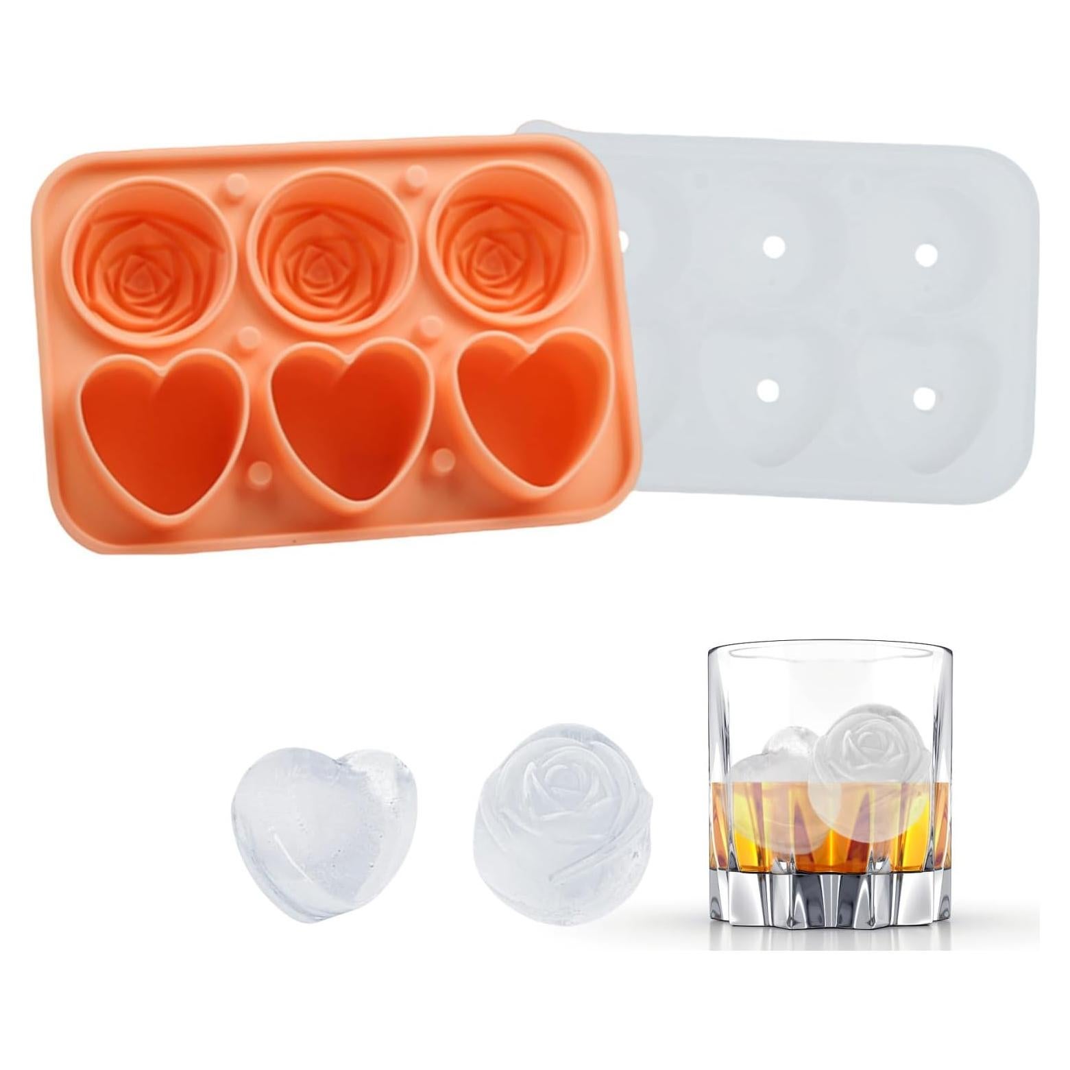 Moldes de Hielo Silicona Yosolamo 2 en 1 Corazón y Rosa