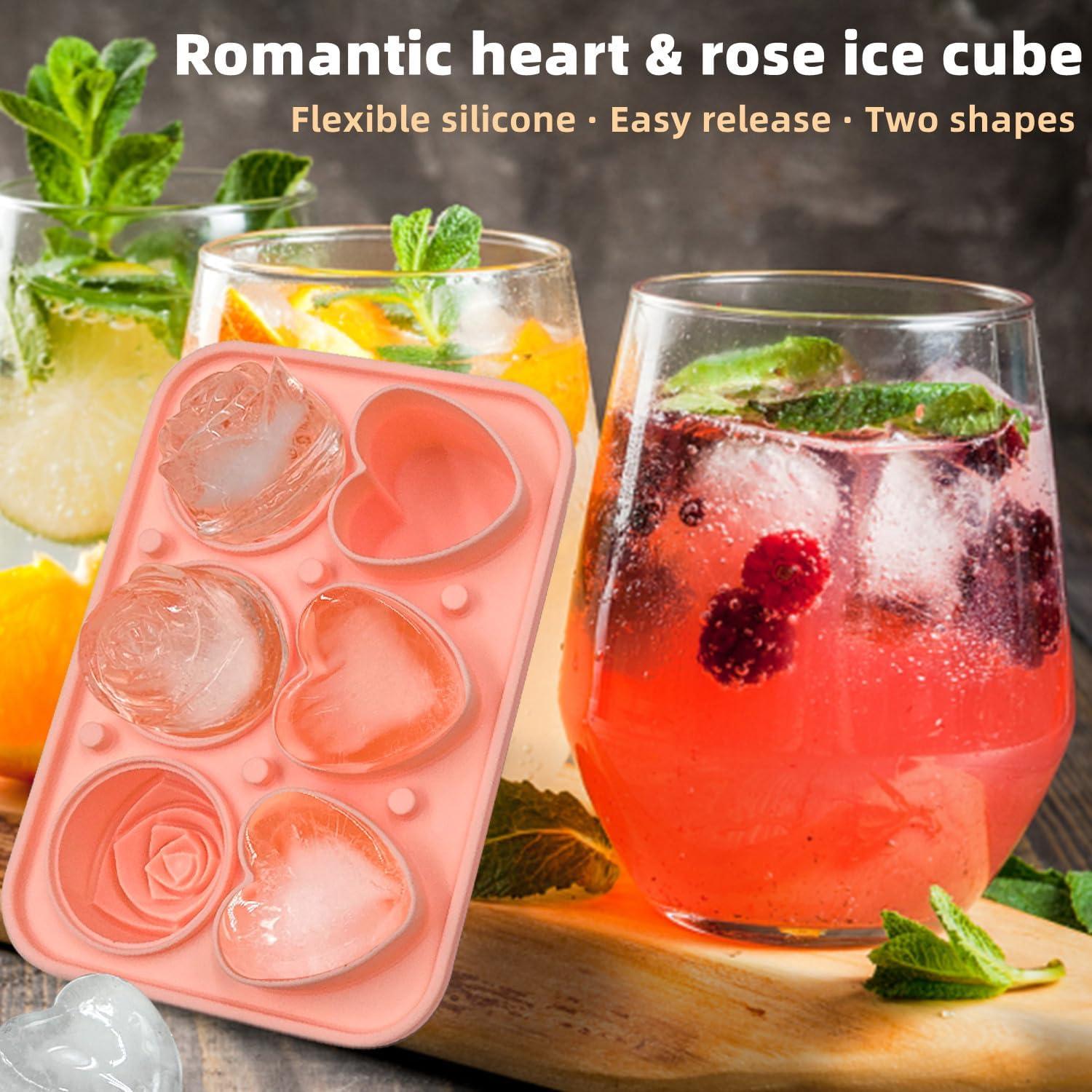 Moldes de Hielo Silicona Yosolamo 2 en 1 Corazón y Rosa