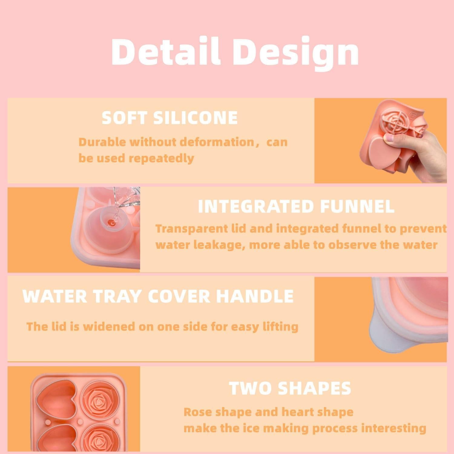 Moldes de Hielo Silicona Yosolamo 2 en 1 Corazón y Rosa