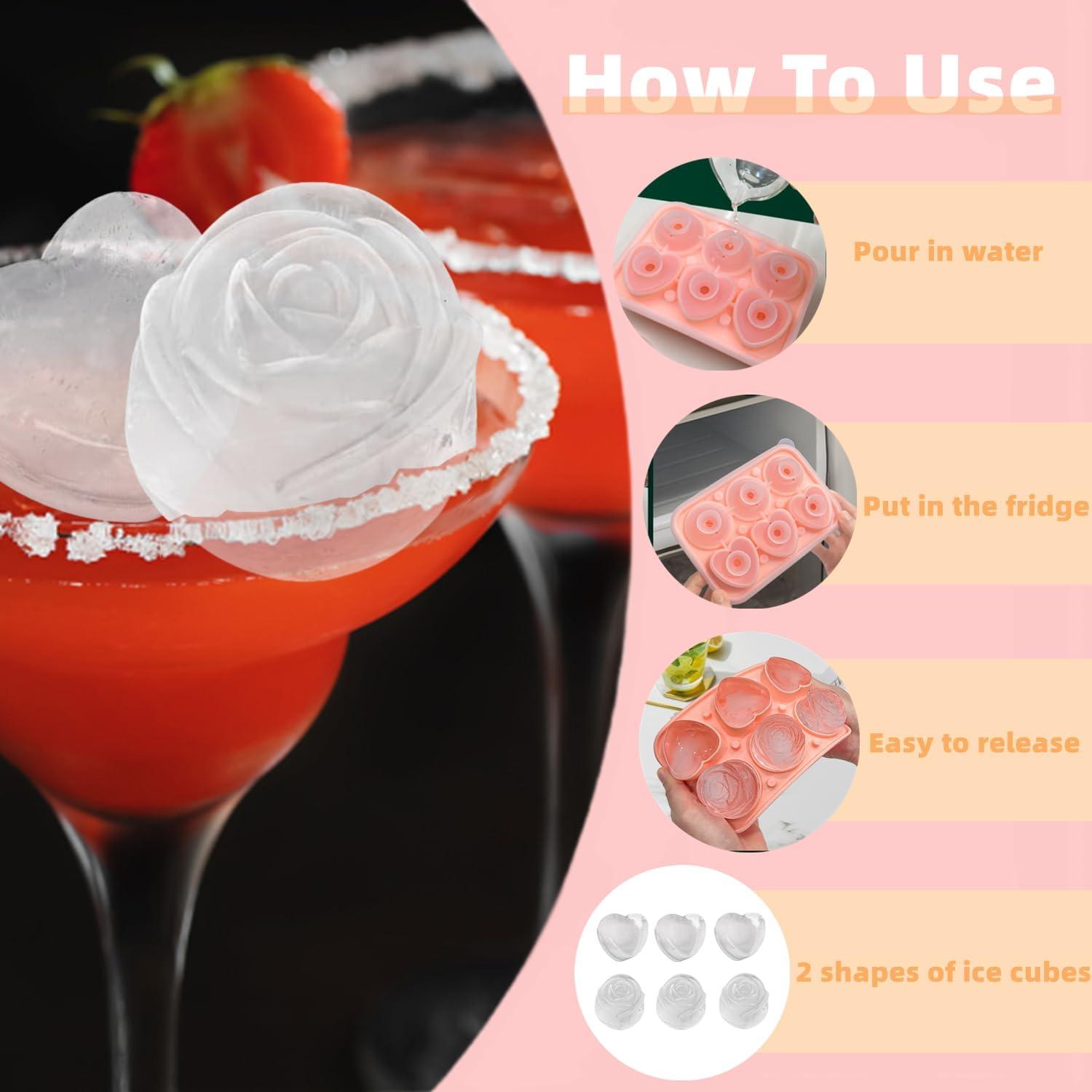 Moldes de Hielo Silicona Yosolamo 2 en 1 Corazón y Rosa