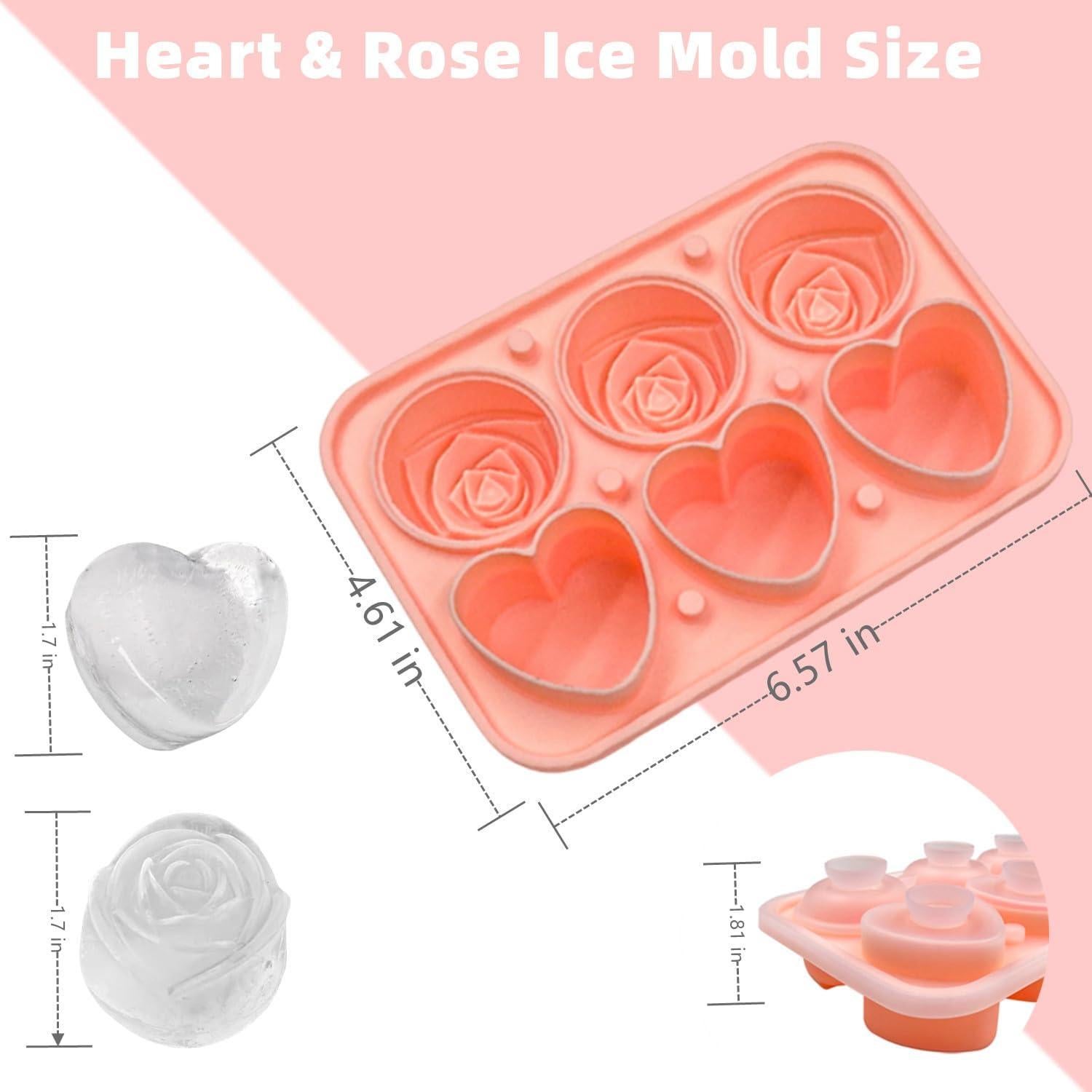 Moldes de Hielo Silicona Yosolamo 2 en 1 Corazón y Rosa