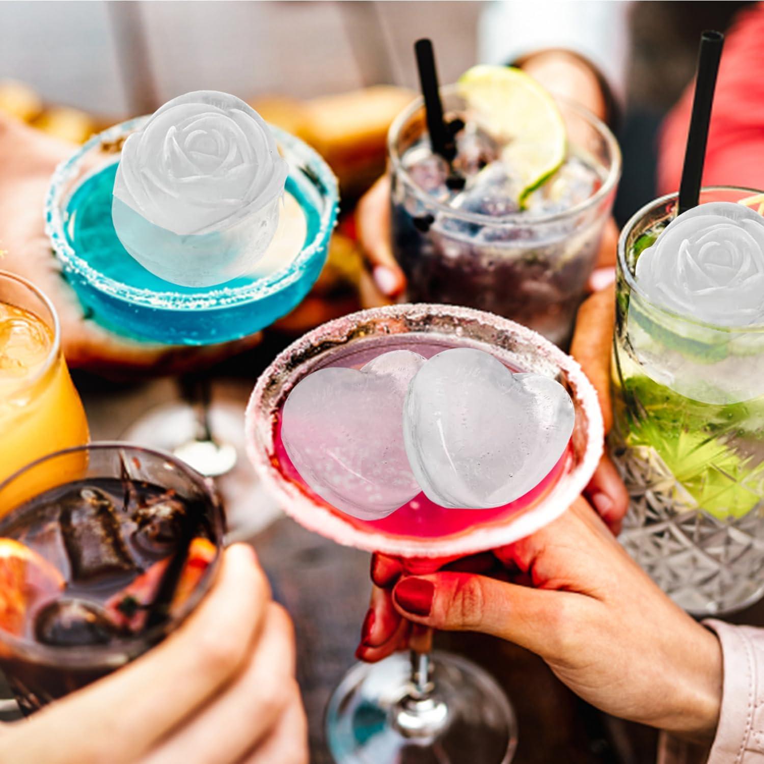 Moldes de Hielo Silicona Yosolamo 2 en 1 Corazón y Rosa