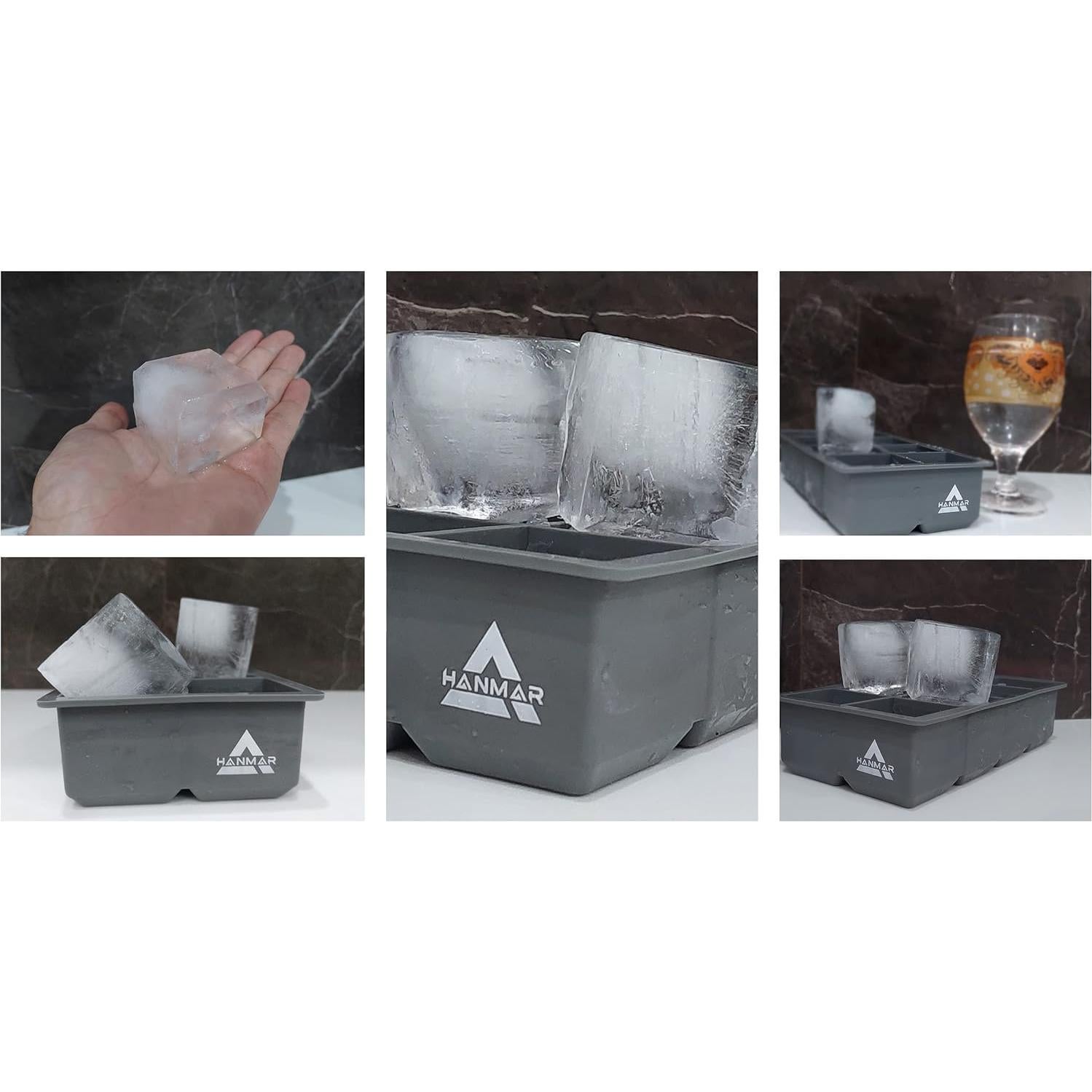 Moldes de Cubos de Hielo Grandes Hanmar - Silicona Premium - 2 Piezas