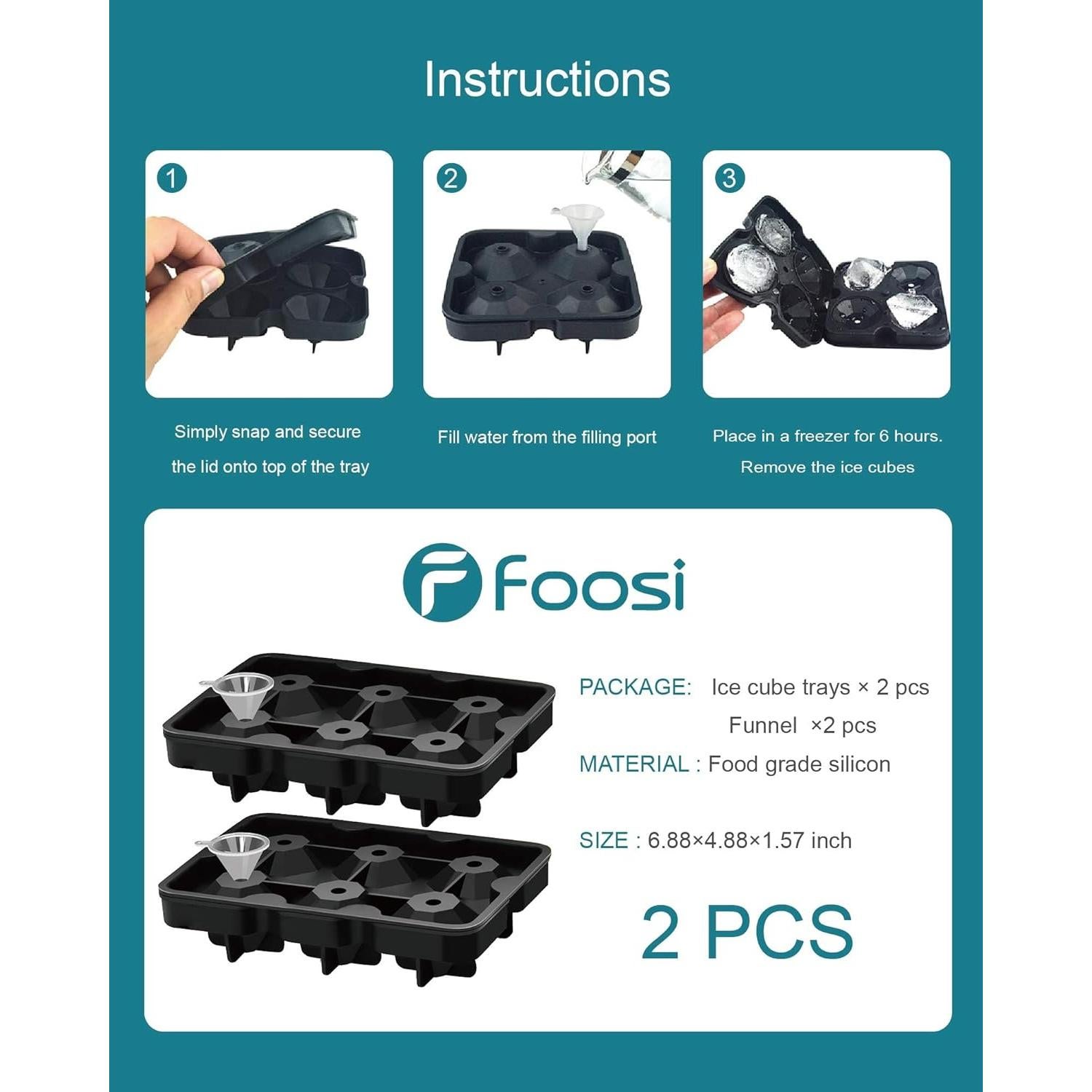 Moldes de Hielo Foosi en Forma de Diamante - 2 Piezas 8 cm