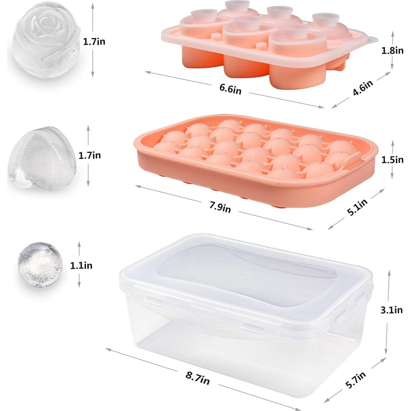 Juego de Moldes de Hielo IDVVSSX en Silicona Rosa - 22 Esferas y 6 Formas