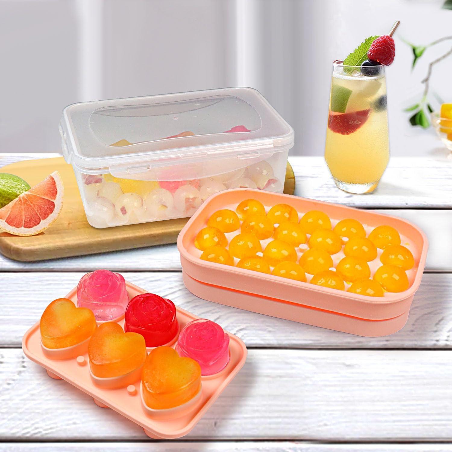 Juego de Moldes de Hielo IDVVSSX en Silicona Rosa - 22 Esferas y 6 Formas