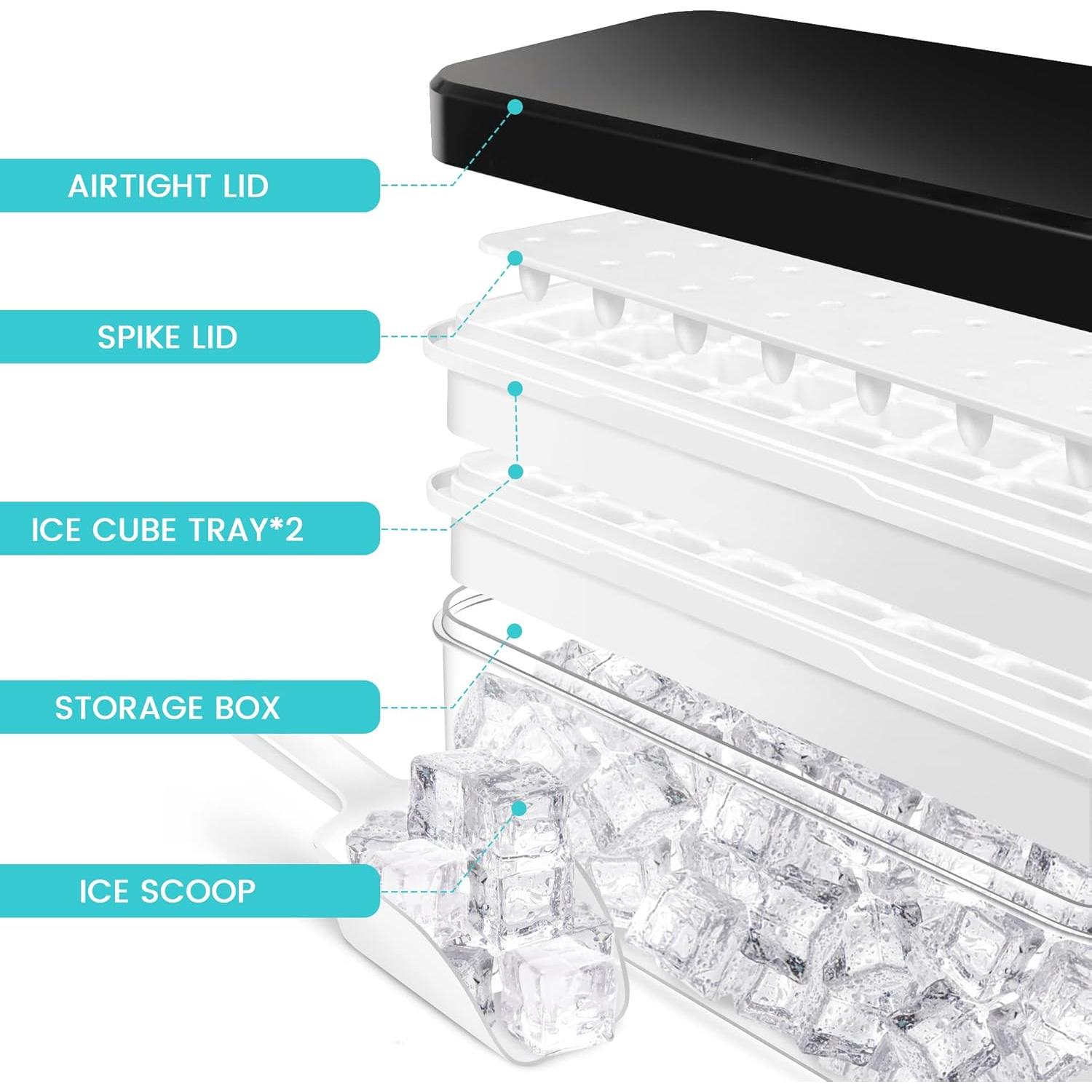 Bandejas de Hielo TECHSHARE con Tapa y Contenedor - 64 Cubos