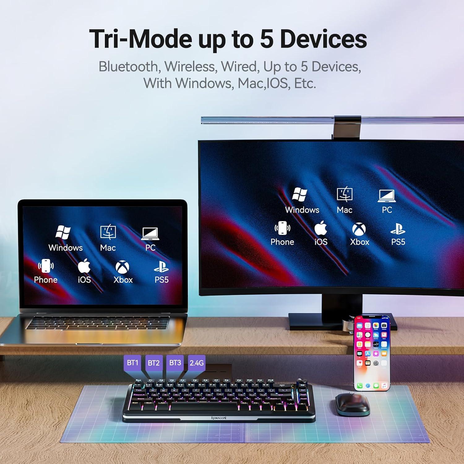 Teclado Mecánico Inalámbrico Redragon K708 Pro RGB 81 Teclas