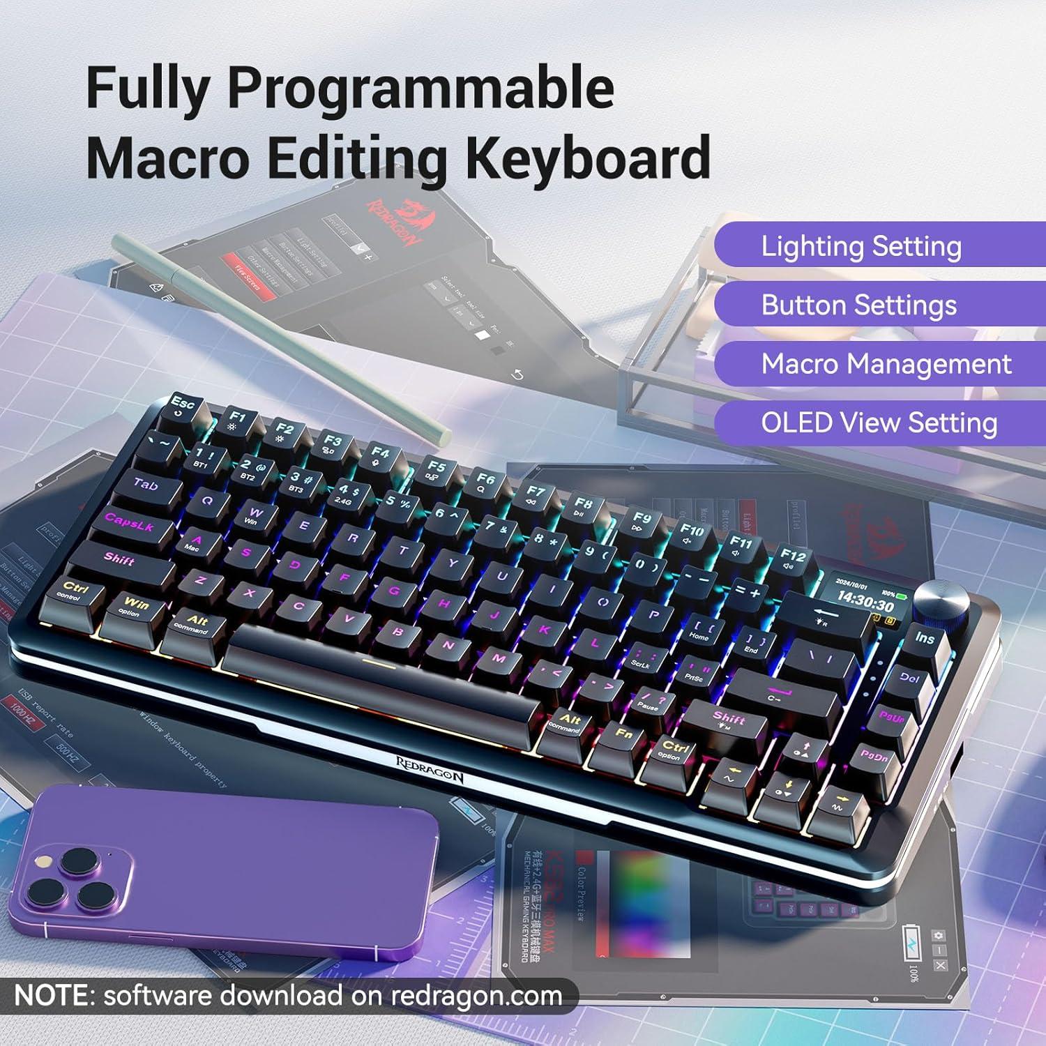 Teclado Mecánico Inalámbrico Redragon K708 Pro RGB 81 Teclas