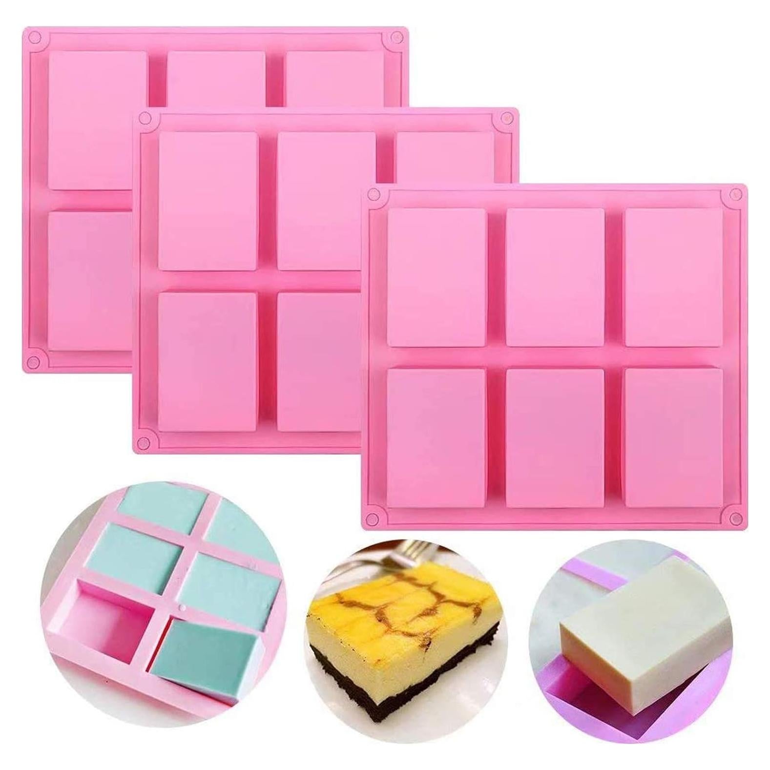 Juego de 3 Moldes de Silicona para Jabón y Pasteles Rosa