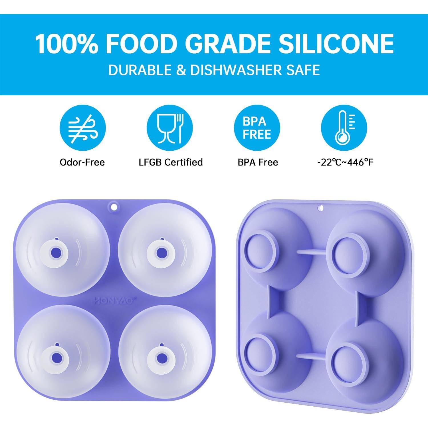 Molde de Hielo Redondo HONYAO 4 Bolas 6.1 cm Silicona BPA Libre