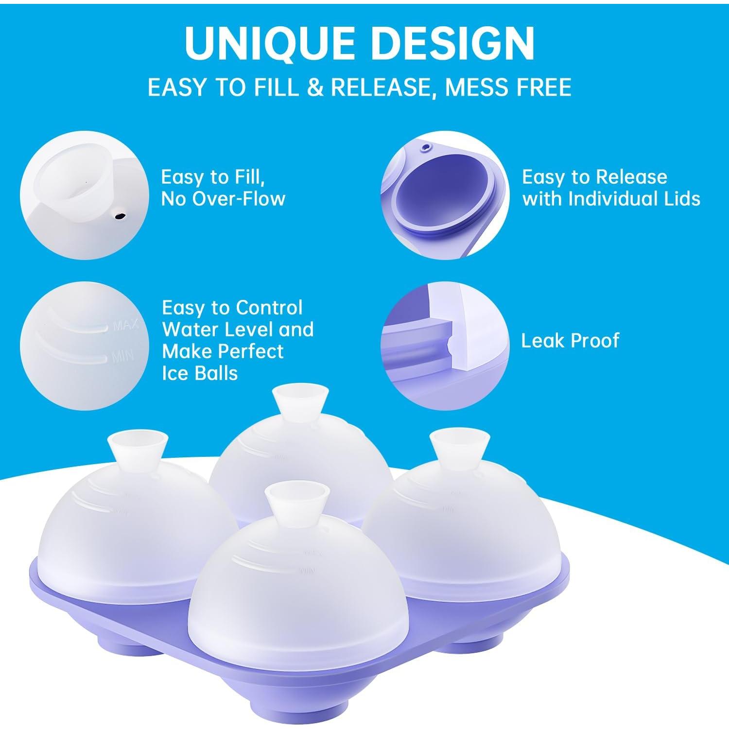 Molde de Hielo Redondo HONYAO 4 Bolas 6.1 cm Silicona BPA Libre