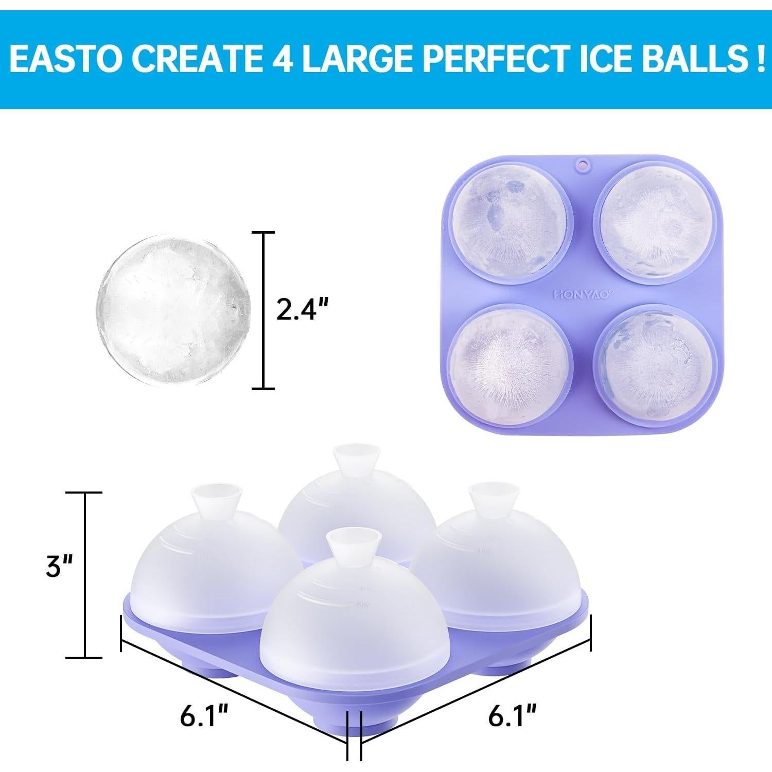 Molde de Hielo Redondo HONYAO 4 Bolas 6.1 cm Silicona BPA Libre