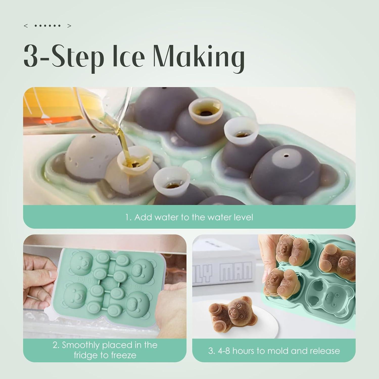 Moldes de Hielo de Silicona Teeloray 3D Animales 2 Piezas