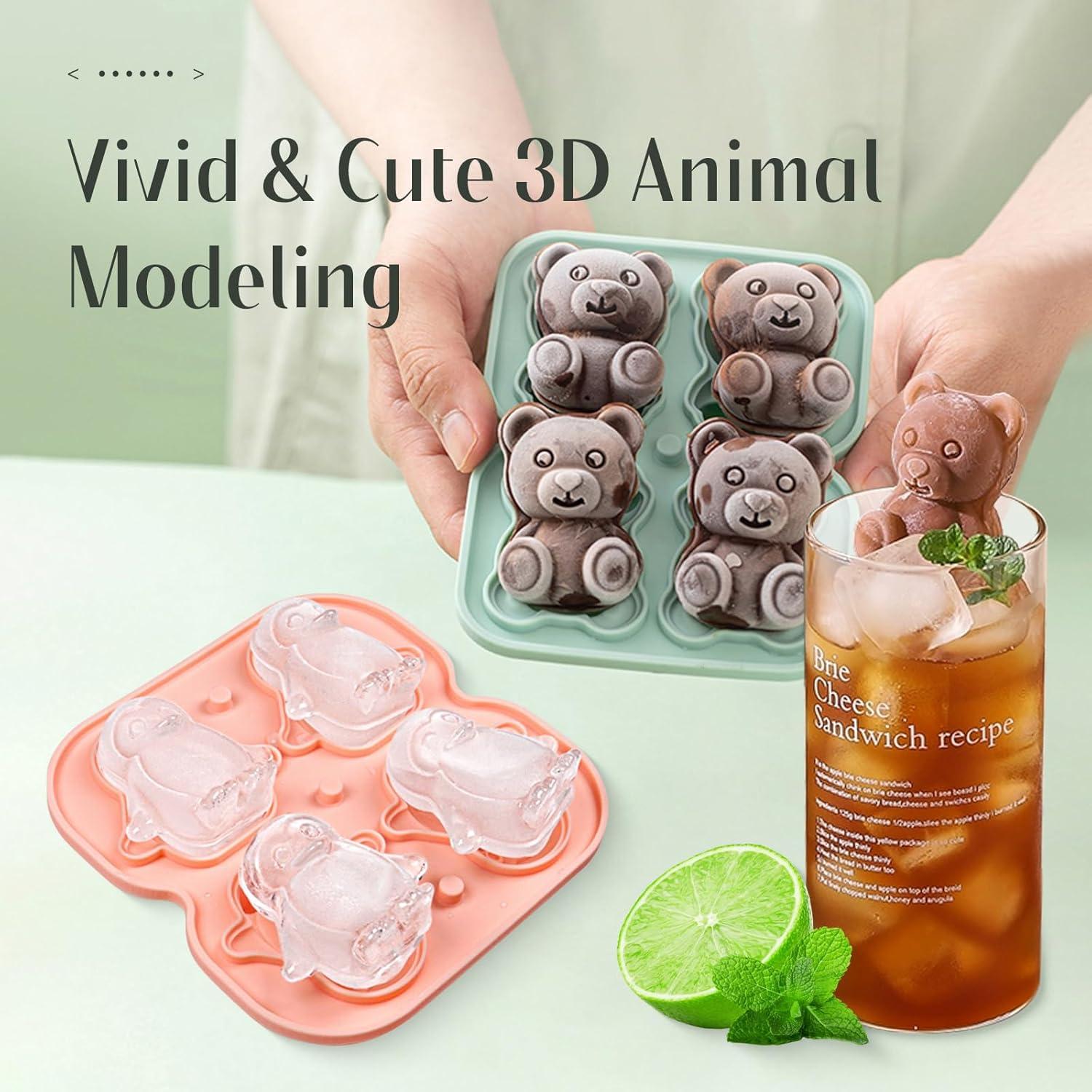 Moldes de Hielo de Silicona Teeloray 3D Animales 2 Piezas