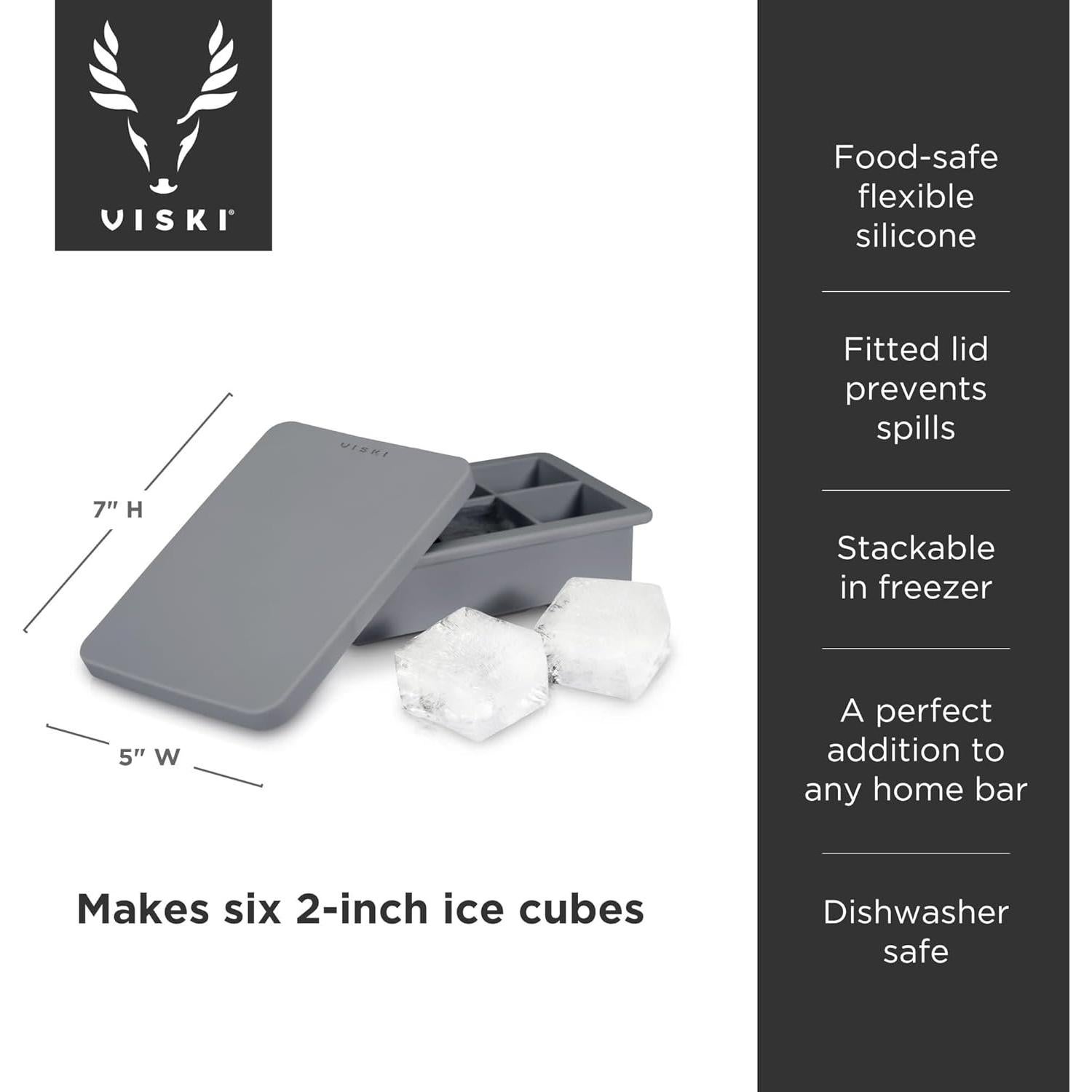 Bandeja de Hielo Viski con Tapa, 6 Cubos de 5.08 cm, Gris