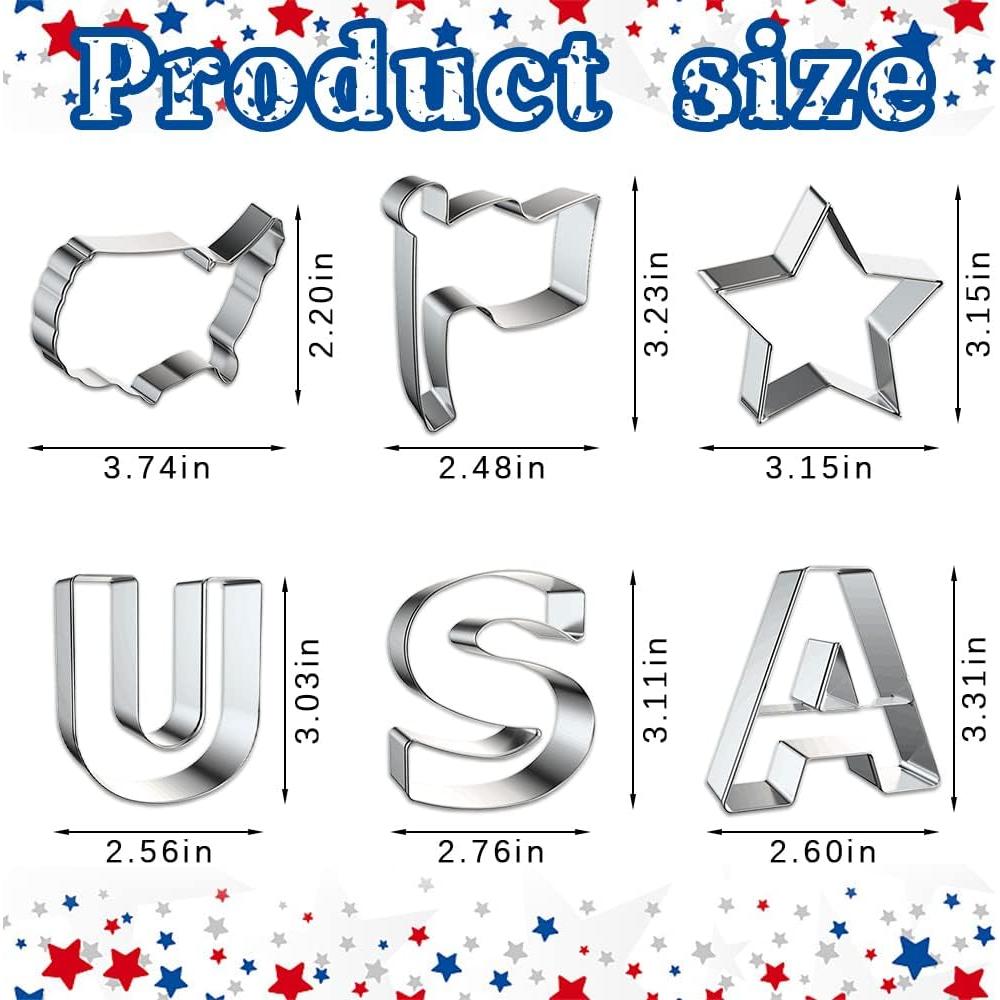 Juego de Cortadores de Galletas Patrióticos Hying 6 Piezas Acero Inoxidable