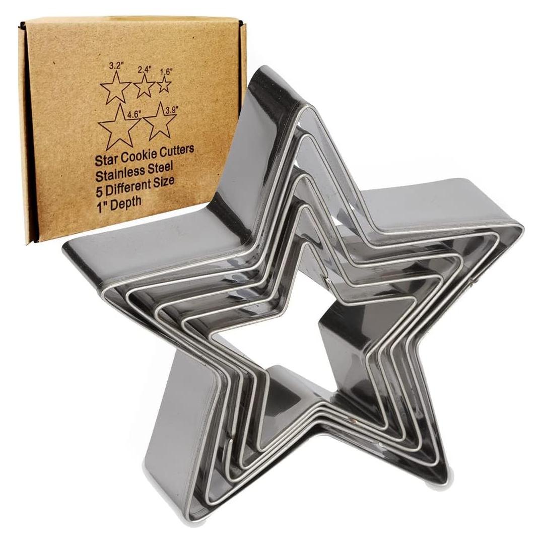 Juego de Cortadores de Galletas Estrella Antallcky 5 Pcs Acero Inoxidable