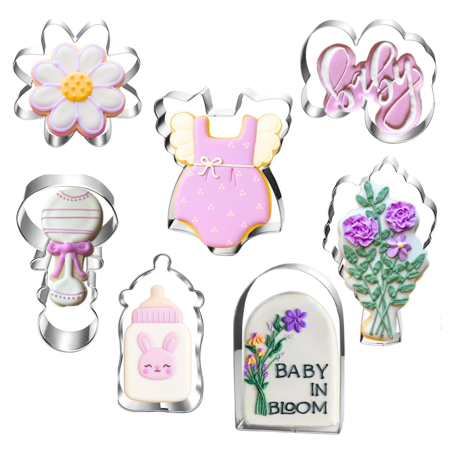 Juego de Cortadores de Galletas Auktosmn Baby Shower Flores - 7 Piezas Acero Inoxidable