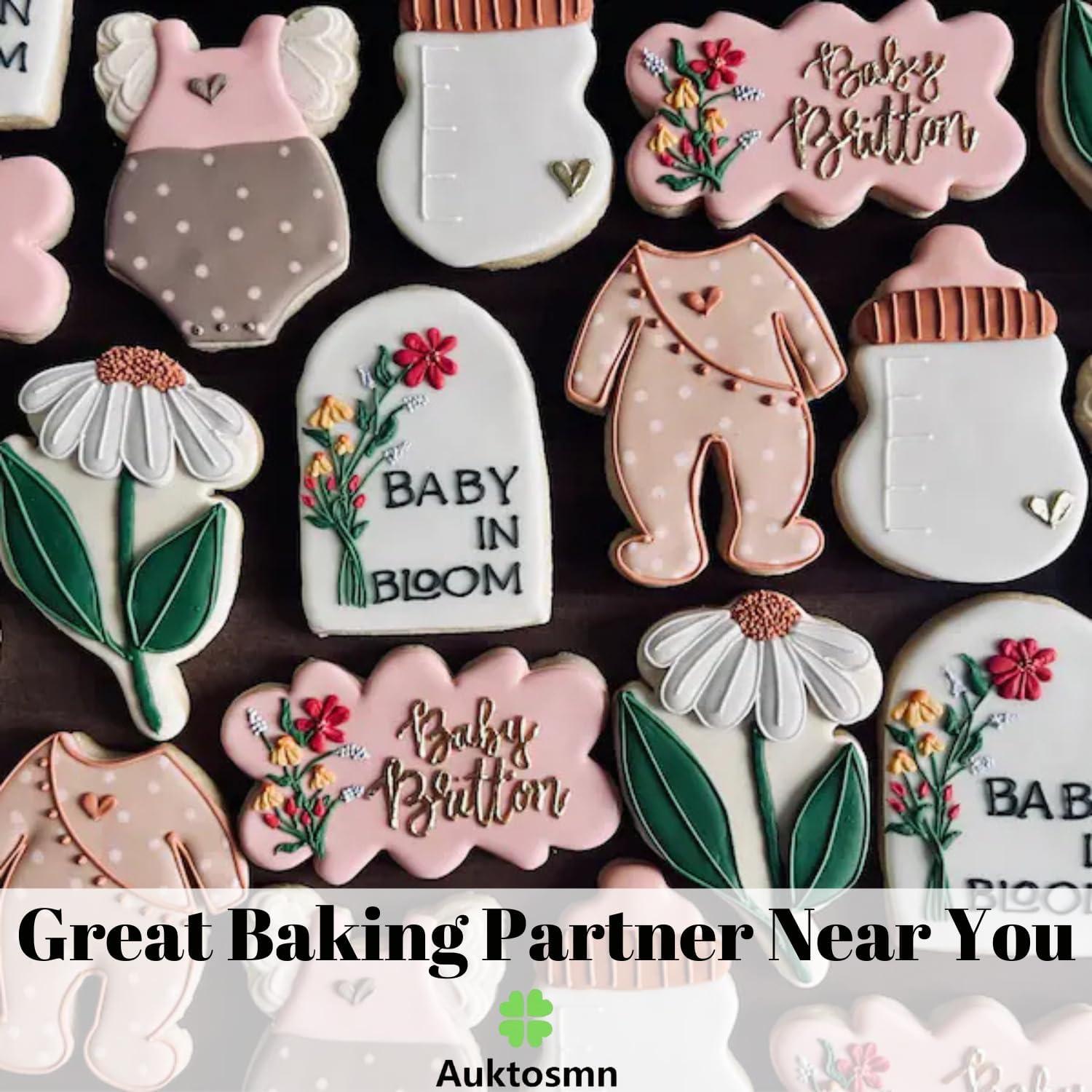 Juego de Cortadores de Galletas Auktosmn Baby Shower Flores - 7 Piezas Acero Inoxidable