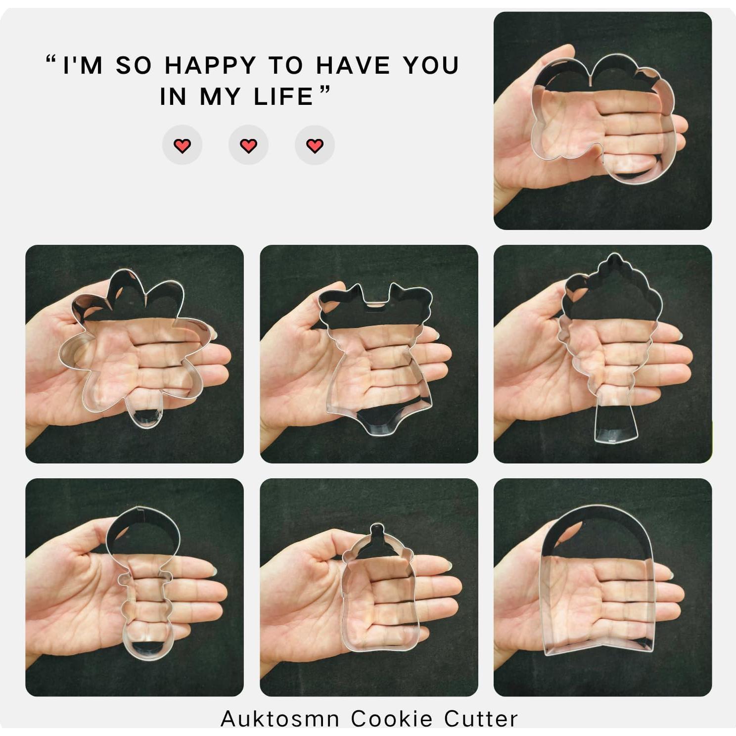 Juego de Cortadores de Galletas Auktosmn Baby Shower Flores - 7 Piezas Acero Inoxidable