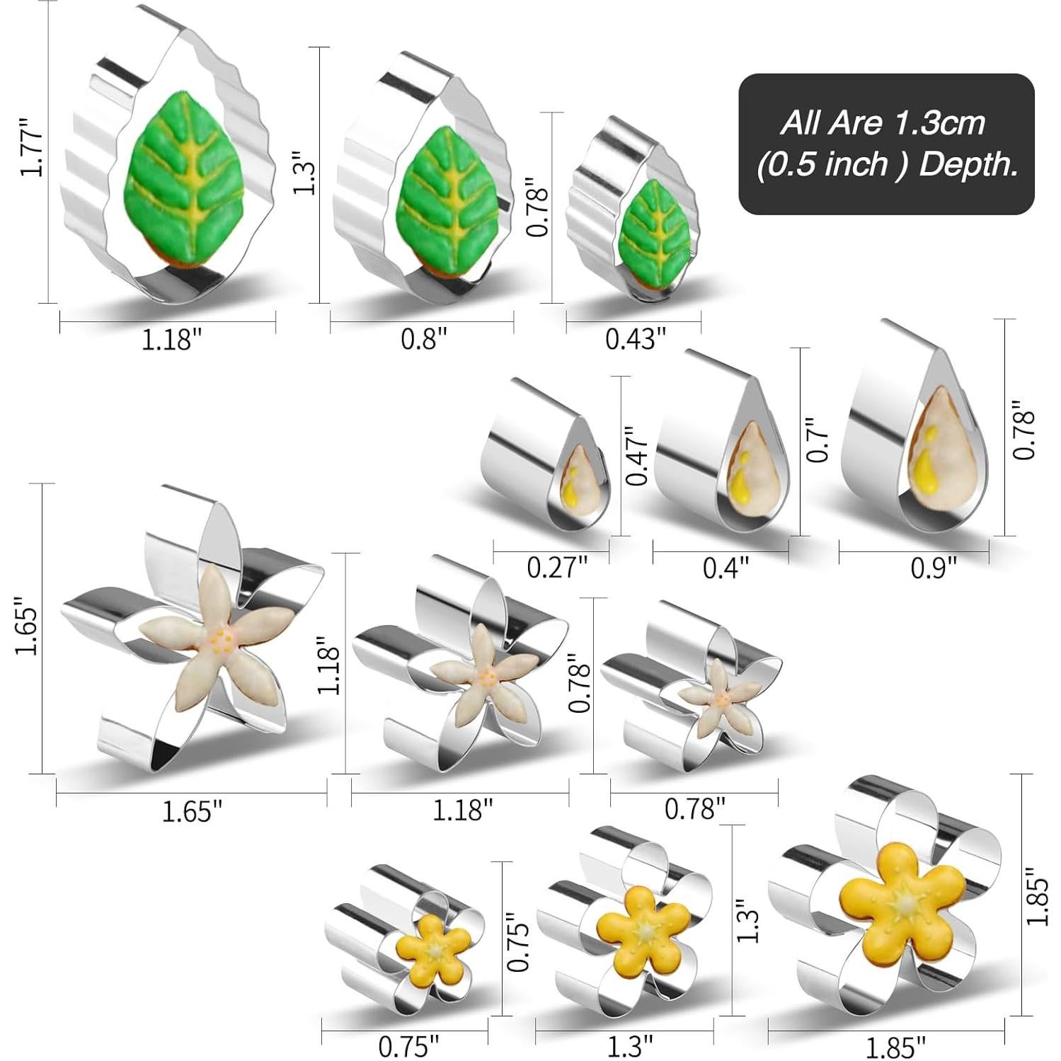 Juego de 12 Cortadores de Galletas Mini Flor y Hoja SurgeHai