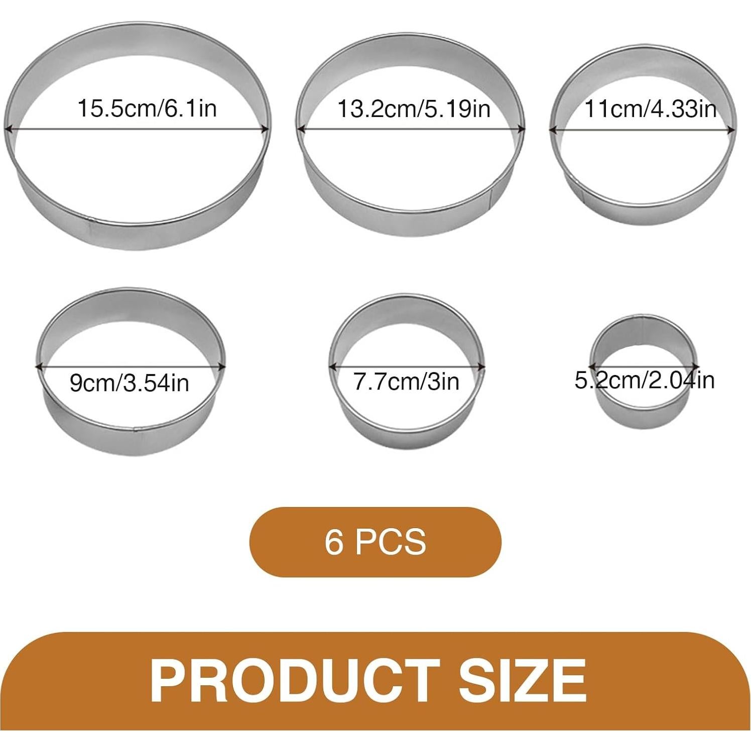 Juego de Cortadores de Galletas Redondos QIYUDA 6 Piezas Acero Inoxidable