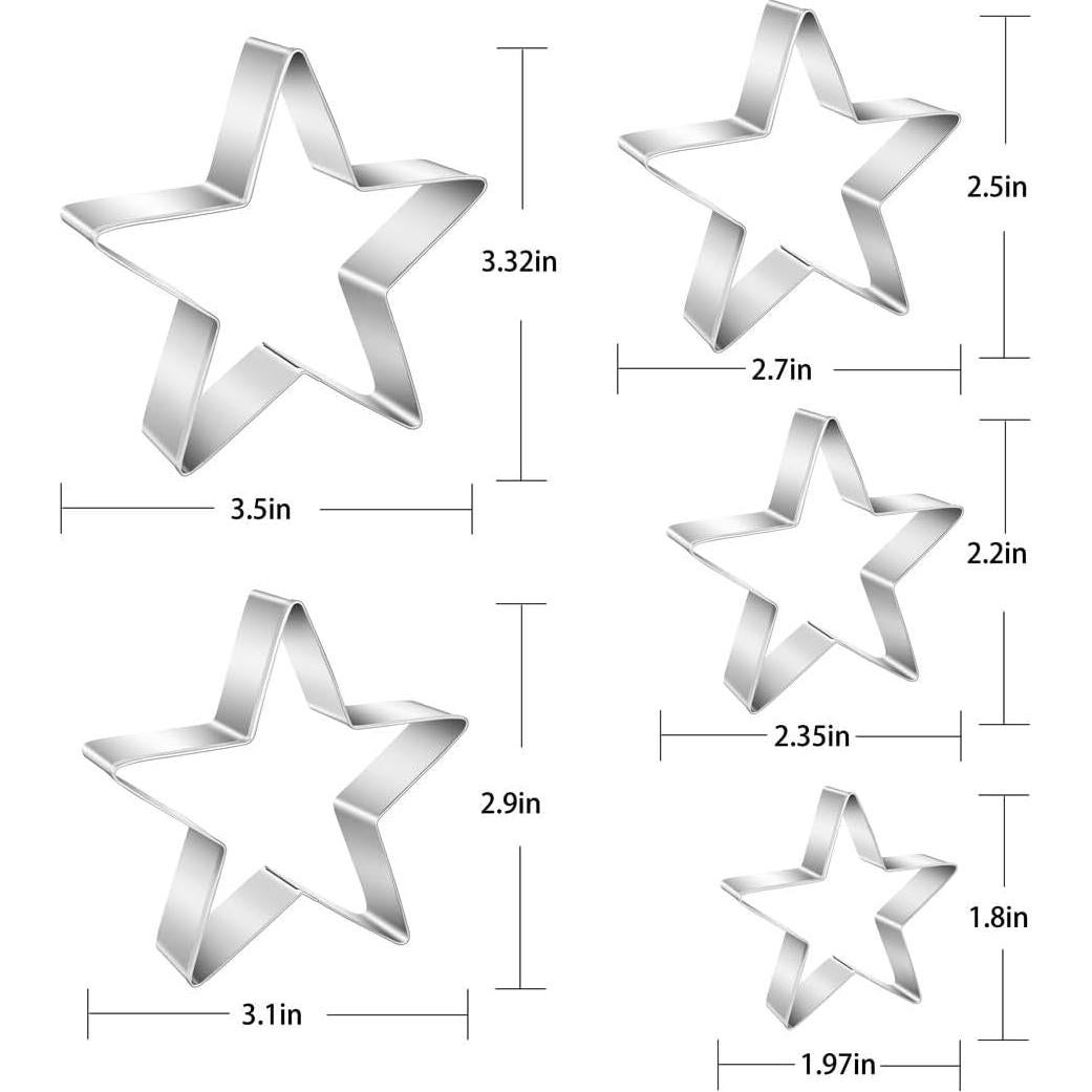 Juego de Cortadores de Galletas Estrella Gtmkina 5 Piezas Acero Inoxidable