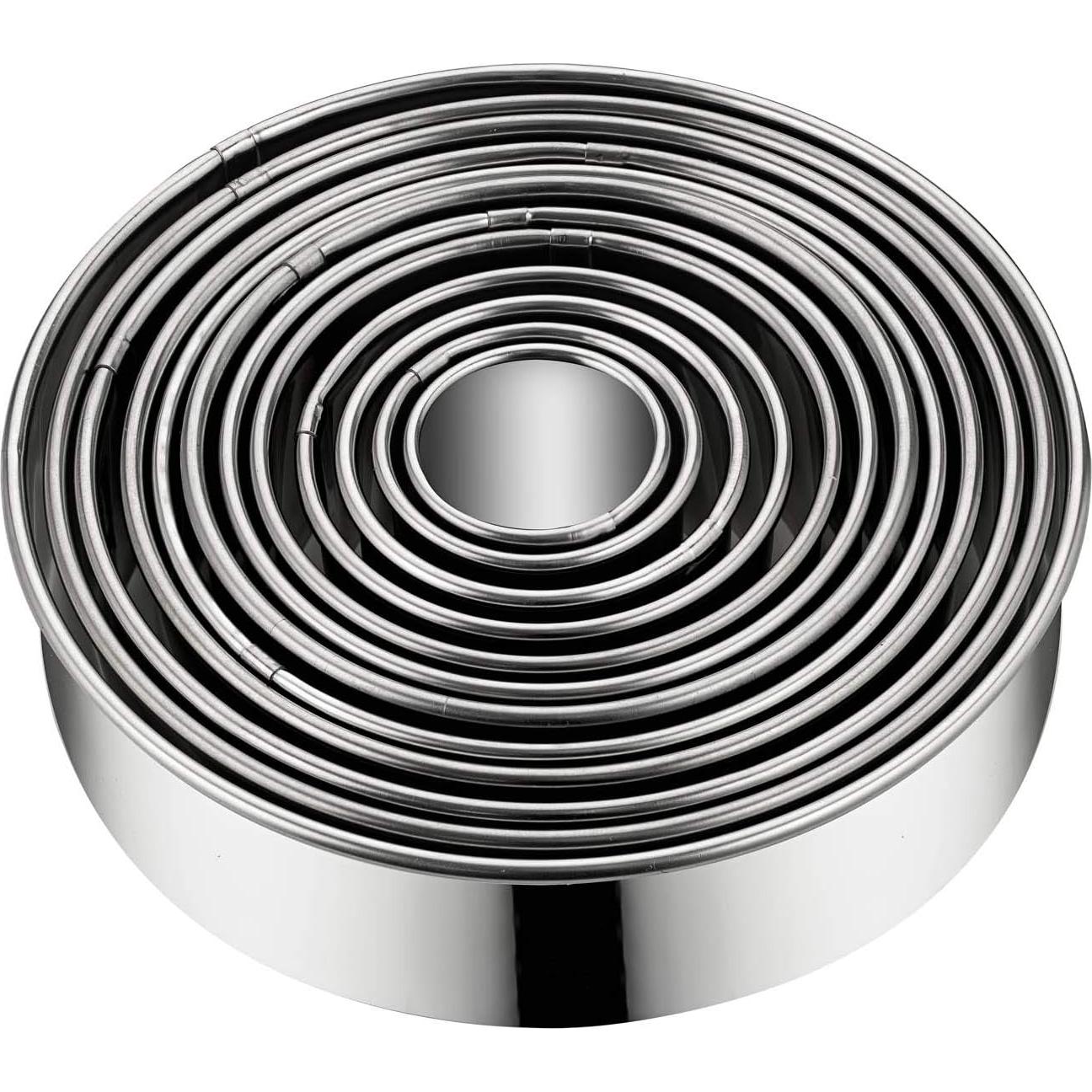 Juego de Cortadores de Galletas Redondos Laxinis World, 12 Piezas Acero Inoxidable