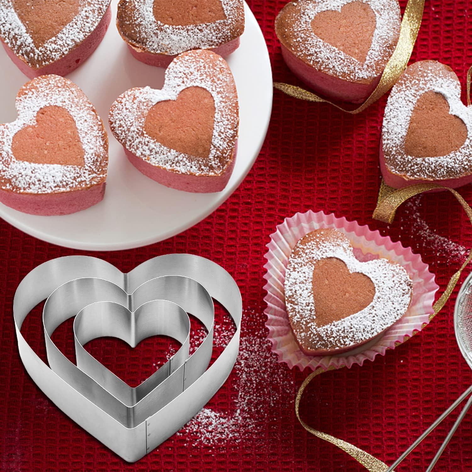 Juego de Cortadores de Galletas Corazón QEEYON 3 Piezas Acero Inoxidable
